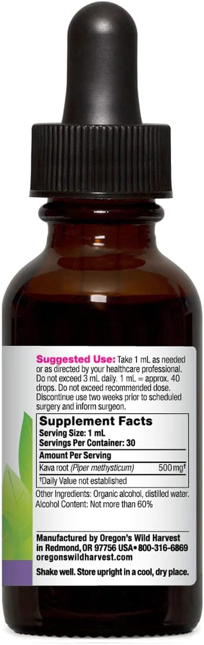 Organic Oregon's Wild Harvest Kava Extract - 1 Ounce Bottle for Relaxation and Stress Relief