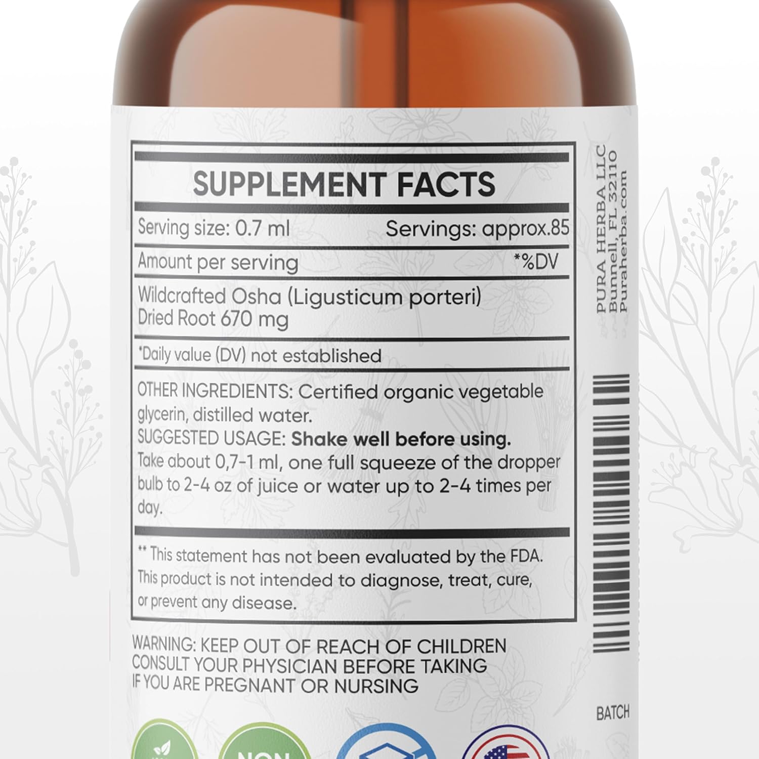 Organic OSHA Root Tincture for Respiratory Support - Alcohol-Free Liquid Extract - Vegan & Non-GMO - Made in USA - 2 Fl Oz