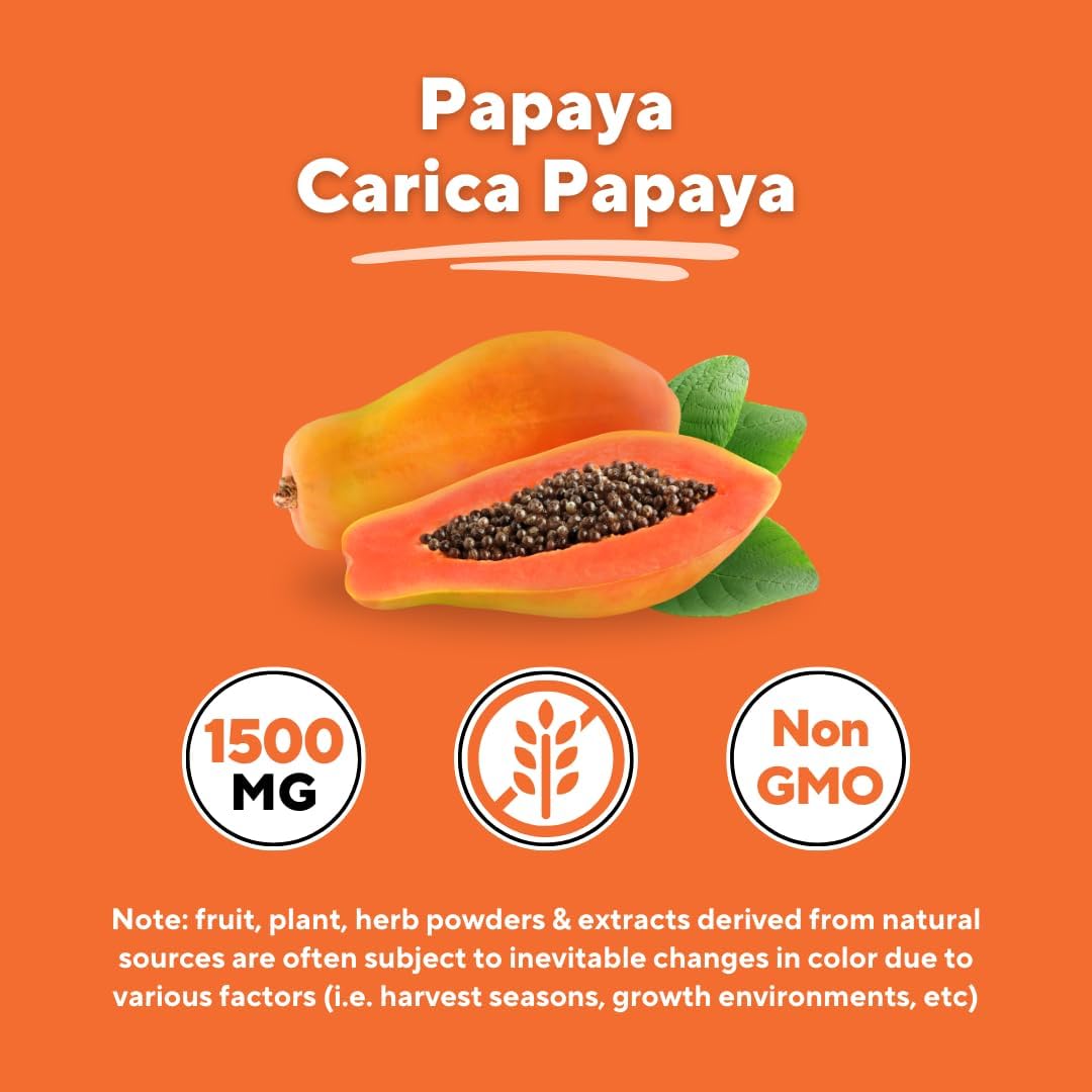 Organic Papaya Enzyme Capsules for Digestion & Immune Support - 1500mg Powder - 180 Veggie Capsules - Non-GMO & Gluten-Free