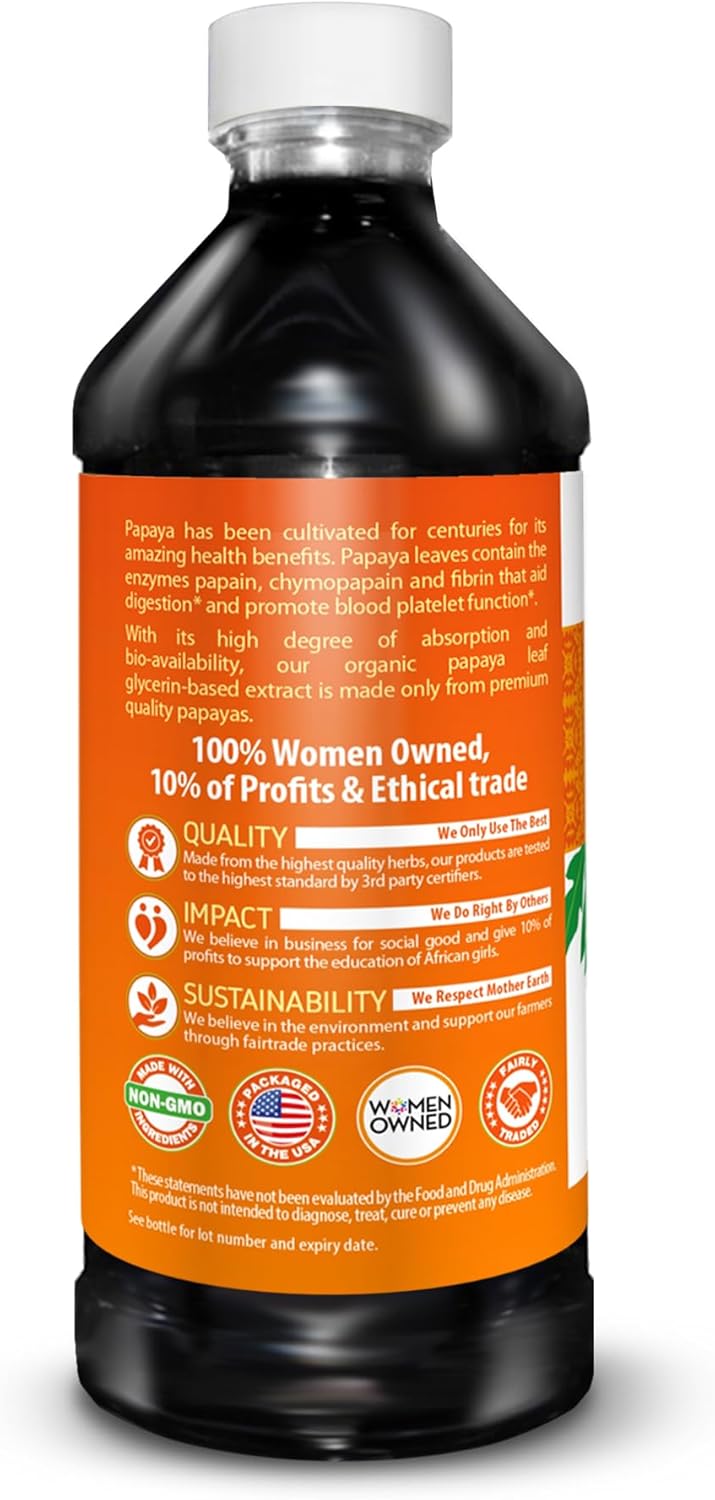 Organic Papaya Leaf Extract - Boost Blood Platelets, Support Bone Marrow & Spleen, Improve Immune & Gut Health - 16 oz Liquid Extract