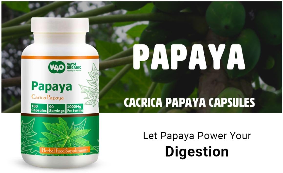Organic Papaya Leaf Extract Capsules - 180 Pills, 1000mg, Supports Platelet Immunity & Digestion, 90 Servings