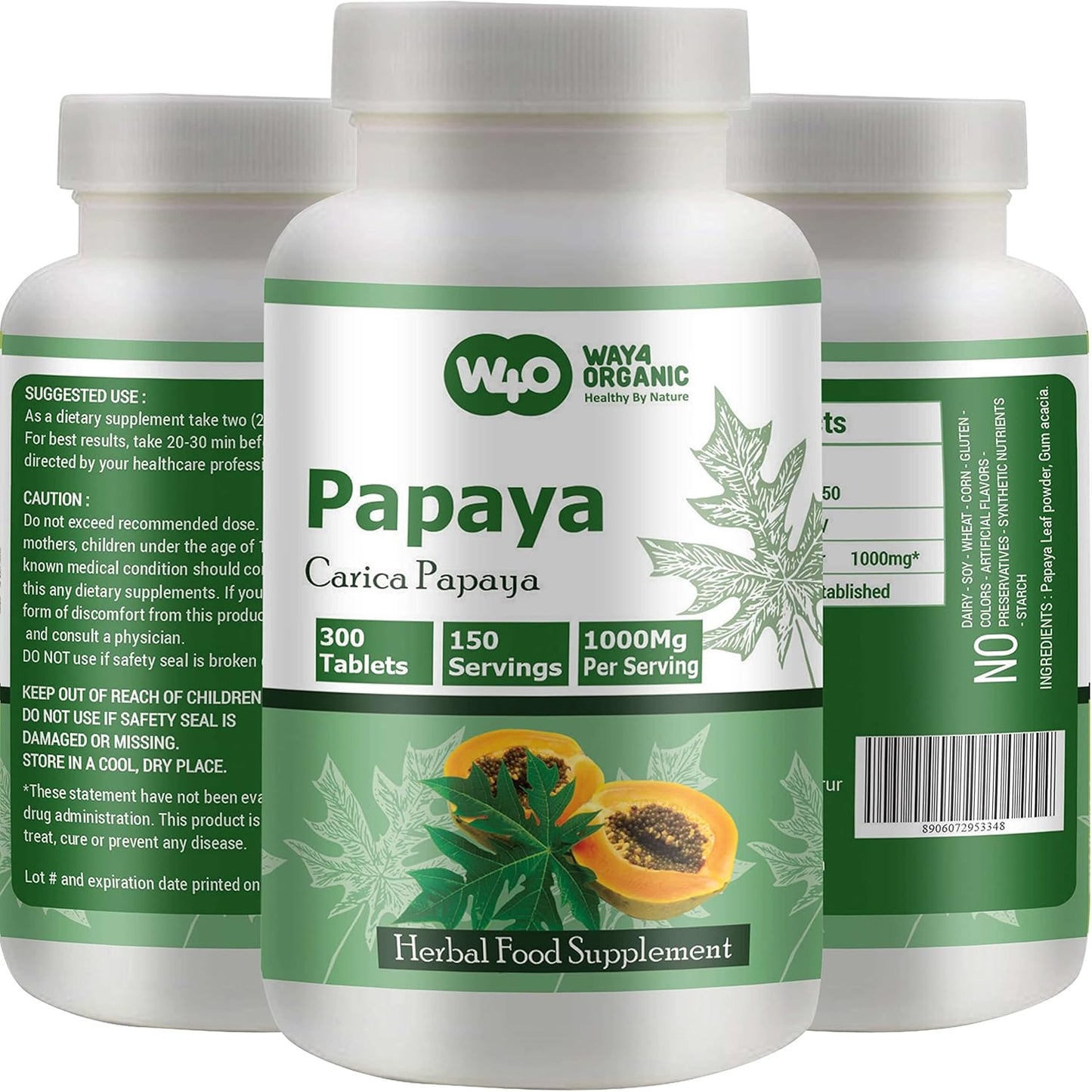 Organic Papaya Leaf Extract Capsules - 300 Pills, 1000mg, Supports Platelet Immunity & Digestion - 150 Servings