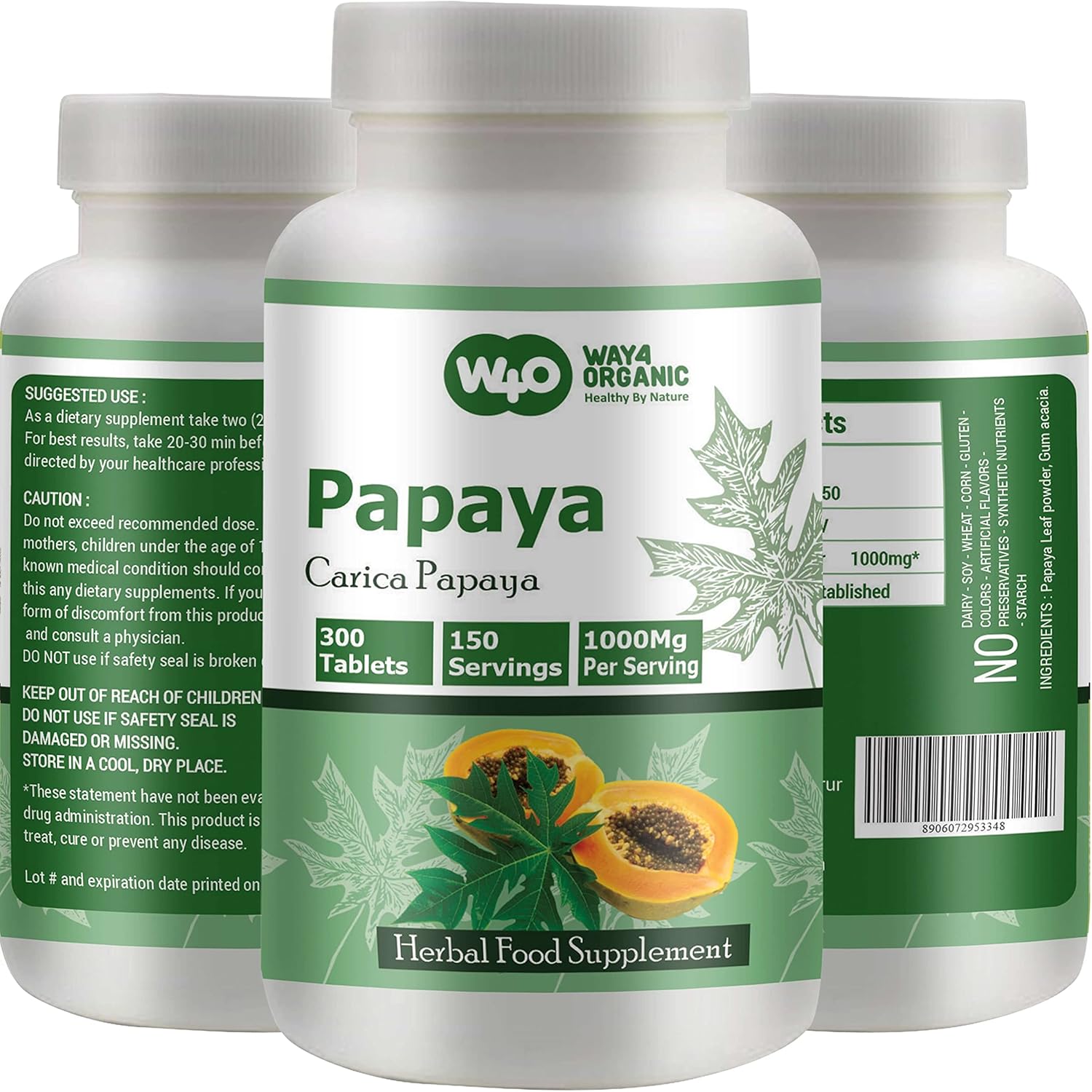 Organic Papaya Leaf Extract Capsules - 300 Pills, 1000mg, Supports Platelet Immunity & Digestion - 150 Servings