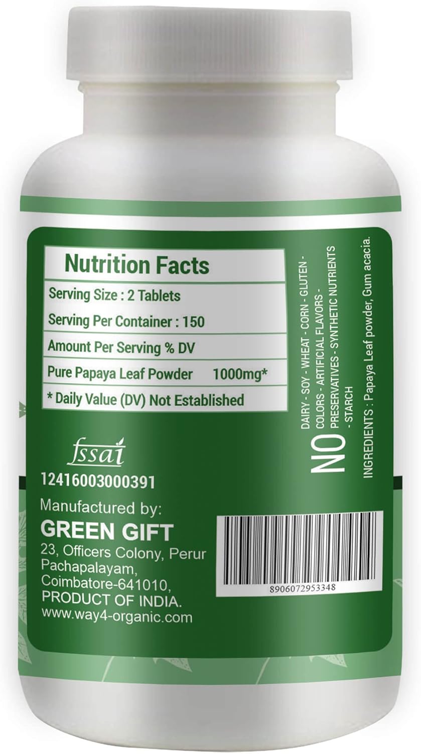 Organic Papaya Leaf Extract Capsules - 300 Pills, 1000mg, Supports Platelet Immunity & Digestion - 150 Servings