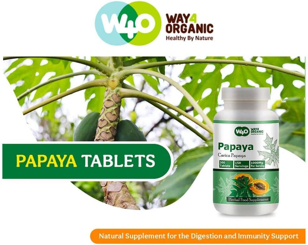 Organic Papaya Leaf Extract Capsules - 300 Pills, 1000mg, Supports Platelet Immunity & Digestion - 150 Servings