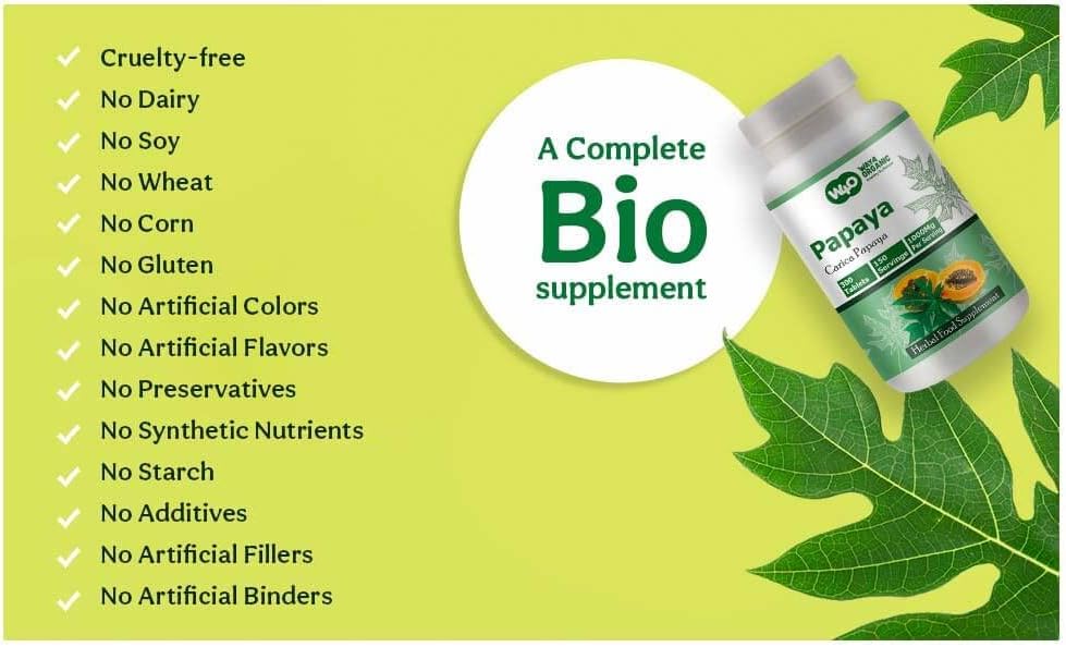 Organic Papaya Leaf Extract Capsules - 300 Pills, 1000mg, Supports Platelet Immunity & Digestion - 150 Servings