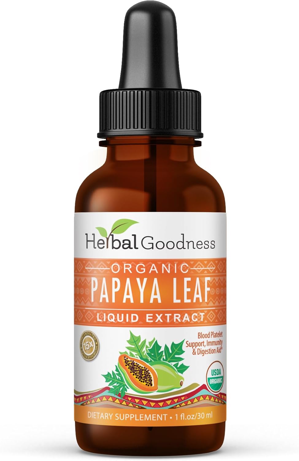 Organic Papaya Leaf Liquid Extract for Platelet Support - Immune & Digestive Health - 1oz