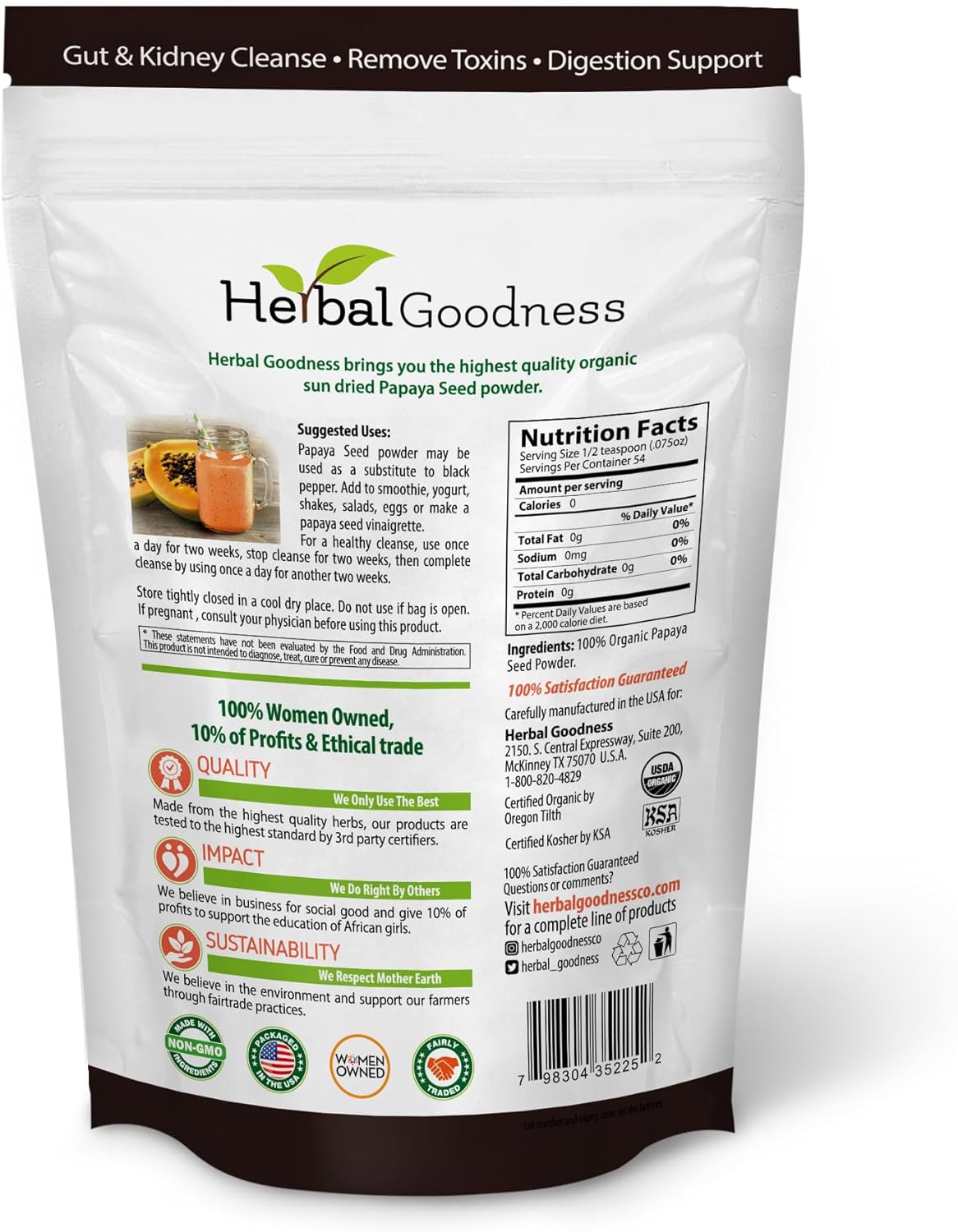 Organic Papaya Seed Powder for Digestive Health & Natural Detox - 4oz, Non-GMO - 1 Pack