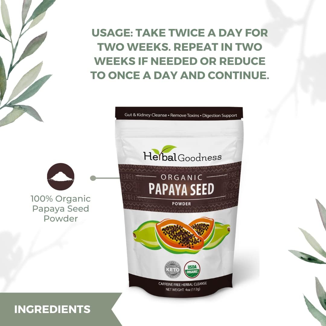 Organic Papaya Seed Powder for Digestive Health & Natural Detox - 4oz, Non-GMO - 1 Pack