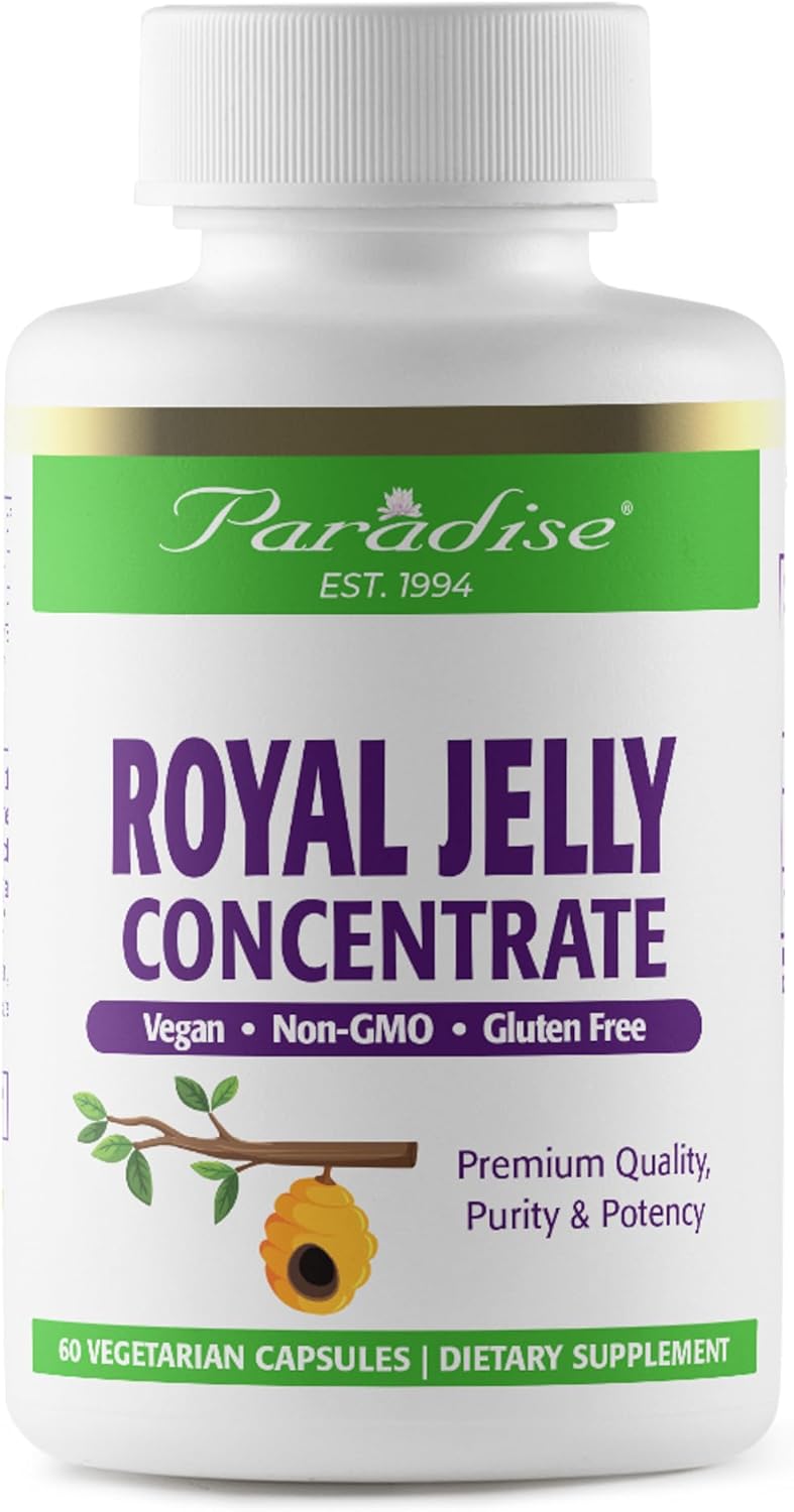 Organic Paradise Herbs Royal Jelly Capsules - Golden Emperor, Super Potent, Ultra Pure, Vegan, Gluten Free, Non GMO - 60 Count