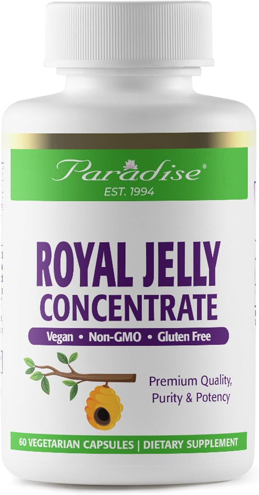 Organic Paradise Herbs Royal Jelly Capsules - Golden Emperor, Super Potent, Ultra Pure, Vegan, Gluten Free, Non GMO - 60 Count