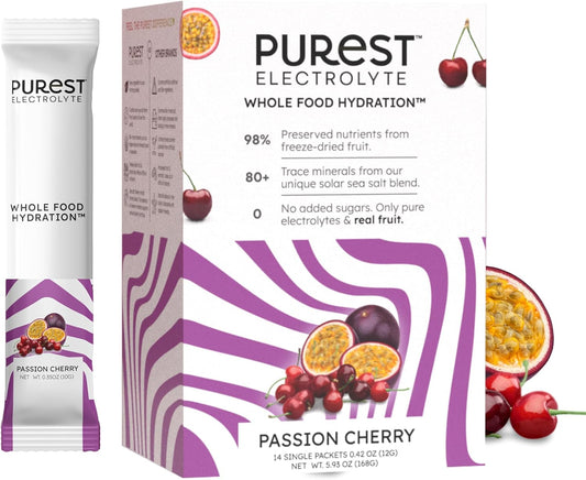 Organic Passion Cherry Electrolyte Powder Packets for Ultimate Hydration - Whole Food Blend with Solar Sea Salts