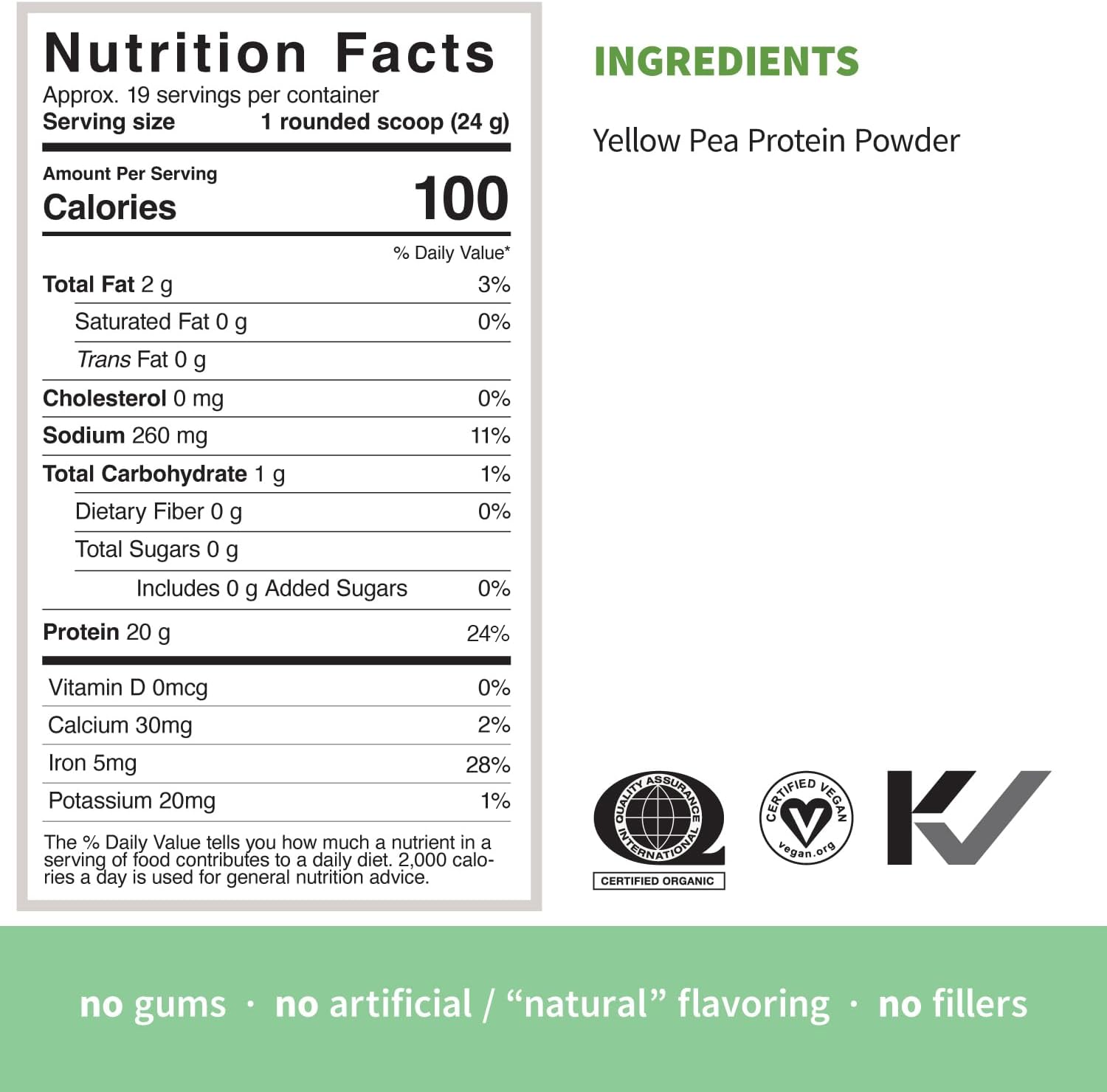 Organic Pea Protein Powder - 20g Plant-Based Protein, No Artificial Sweeteners, Non-Dairy, Non-GMO, Vegan, Gluten-Free, Keto Mix - 1lb