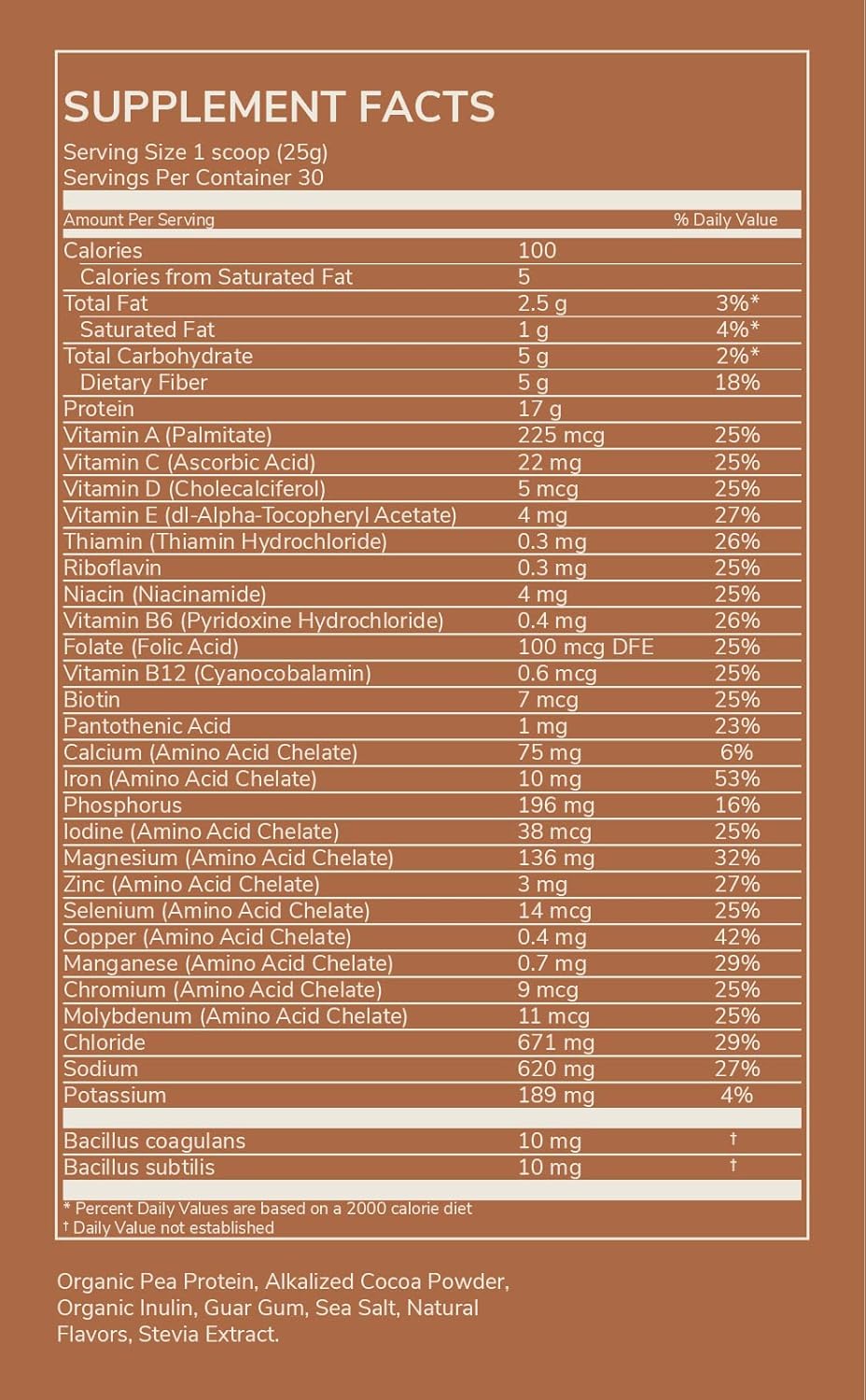 Organic Pea Protein Powder with Probiotics, Prebiotics, & Vitamins - Chocolate Flavor, 30 Servings