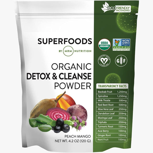 Organic Peach Mango Detox Powder with Superfoods and Antioxidants - Gentle Daily Cleanse (15 Servings) - BoostGo Australia