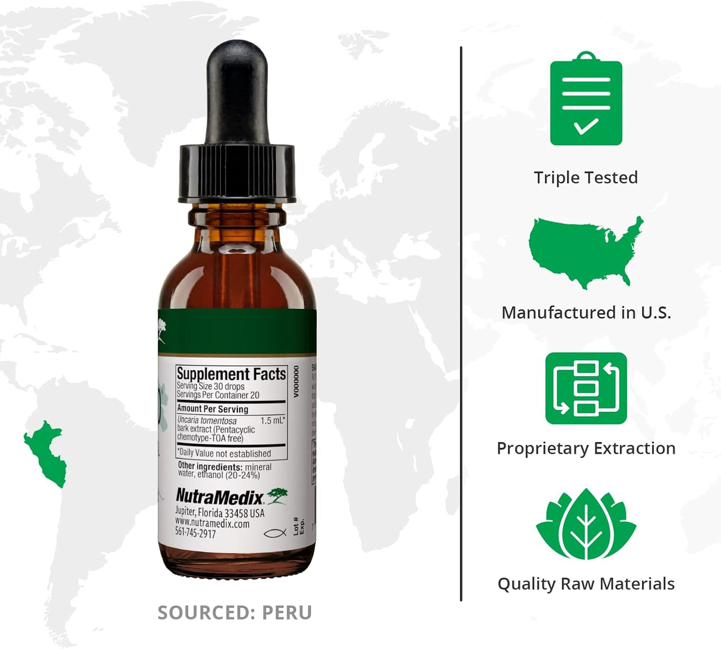 Organic Peruvian Cat's Claw Tincture - Immune Boost with Brain & Cardiovascular Support - 1oz Herbal Extract for Overall Wellness