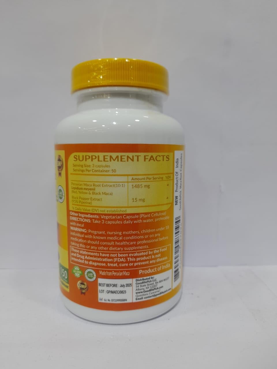 Organic Peruvian Maca Root Capsules 150 ct. Yellow, Red & Black Maca Blend with Black Pepper. Non-GMO Vegan Formula, No Fillers.