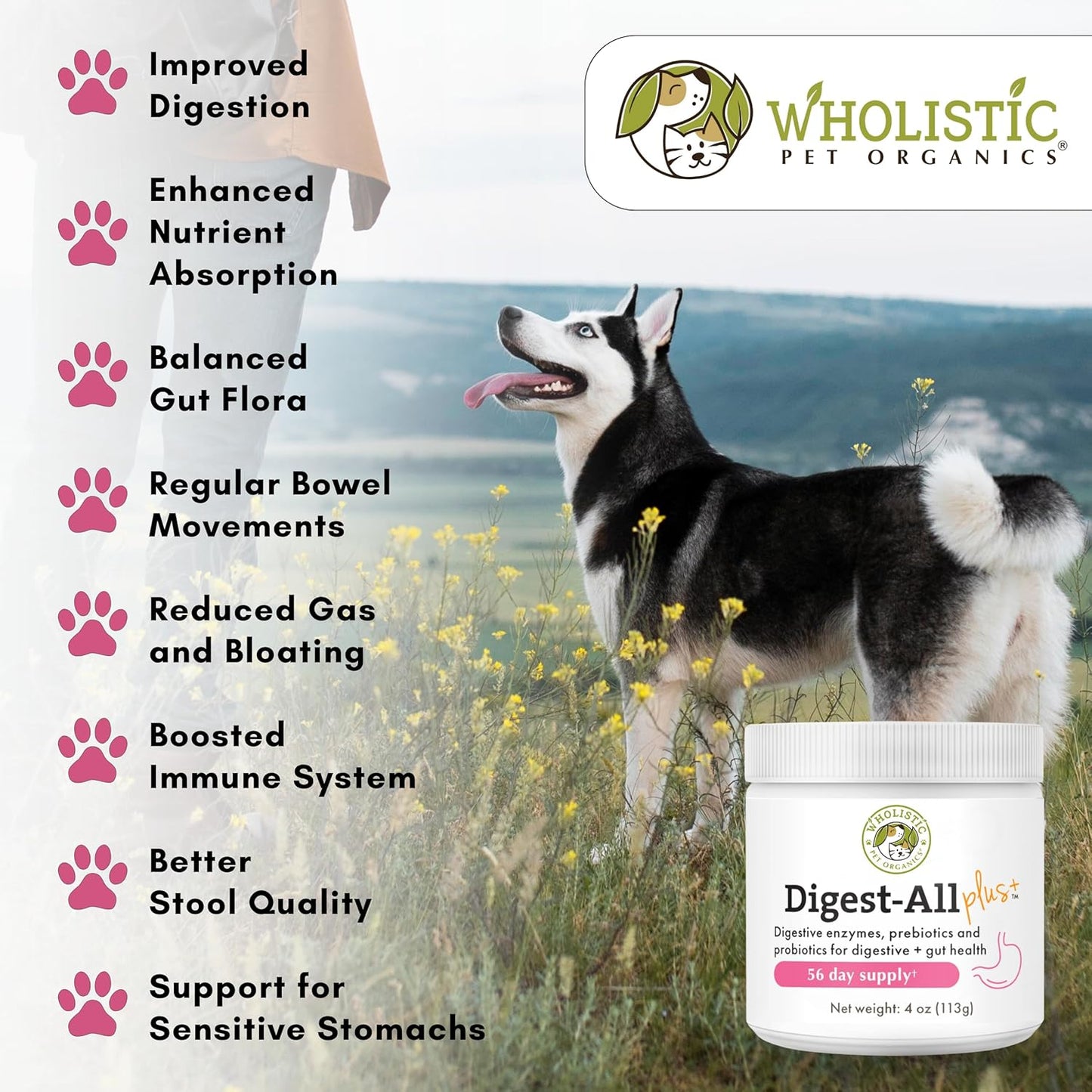 Organic Pet Digestive Enzymes Powder with Probiotics for Dogs & Cats - 4 Oz - Homemade Food Supplement