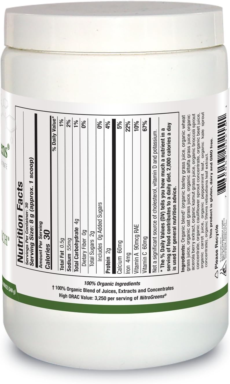 Organic Phytonutrient Blend Powdered Formula with Heirloom Seeds - Biotics Research NitroGreens 8.6 Ounces