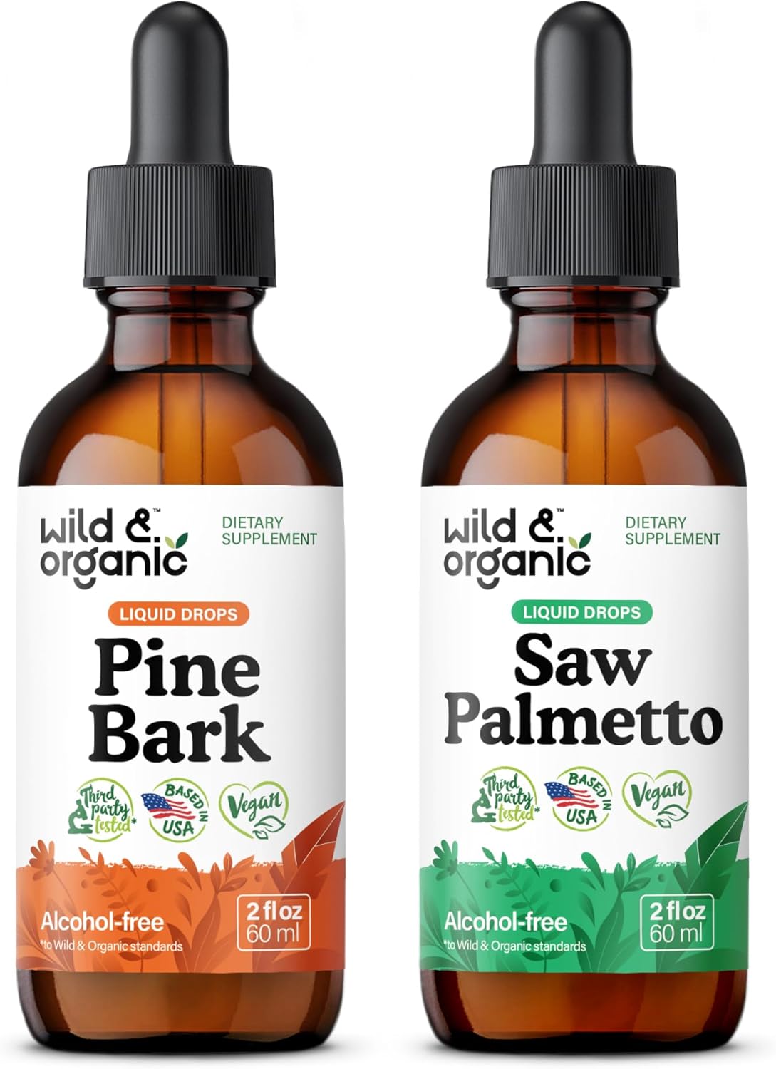 Organic Pine Bark and Saw Palmetto Tincture Bundle - 2 fl oz each for Immune Support and Overall Wellness