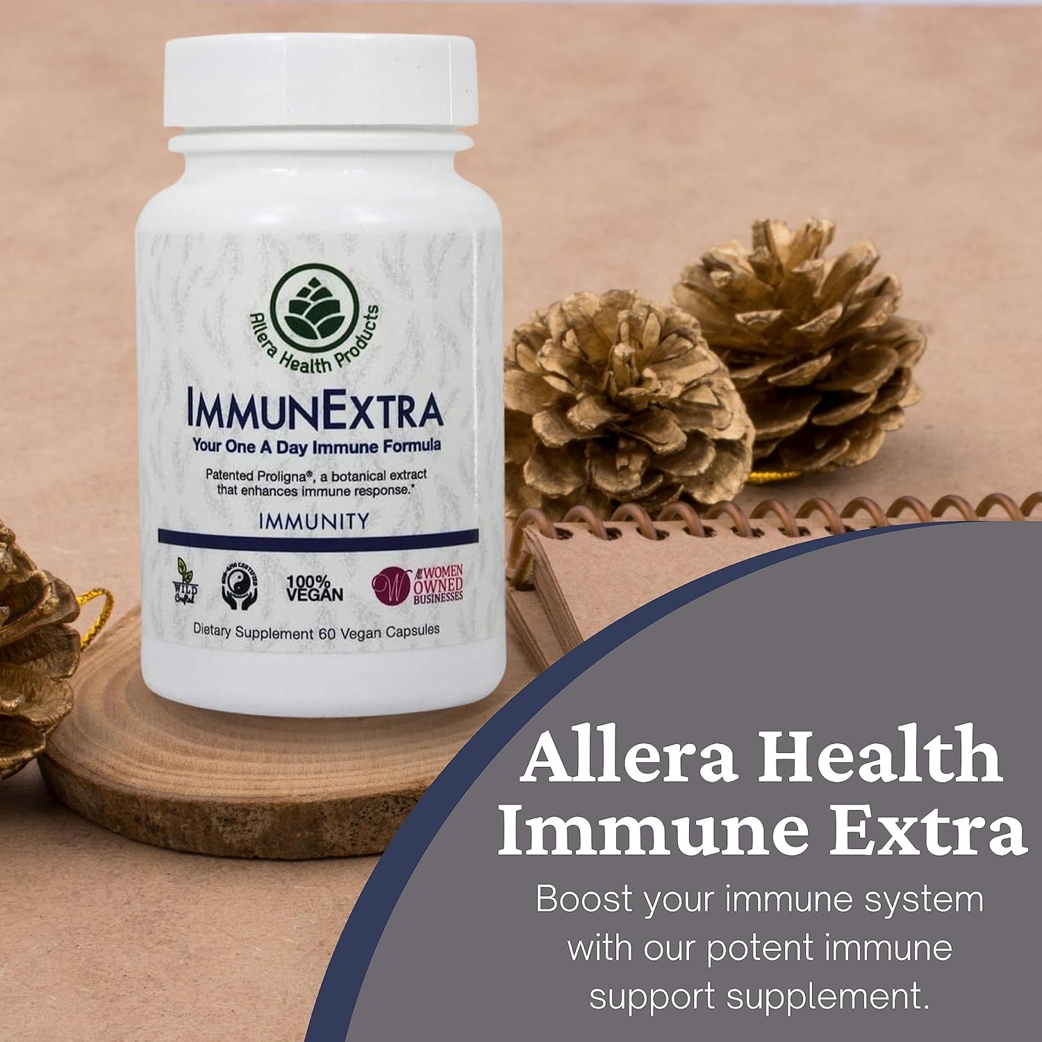 Organic Pine Cone Extract Capsules for Immune Support - Vegan Plant Based Diet Supplement - Allera Health IMMUNEXTRA ProLigna - 60 Caps, 1-Pack