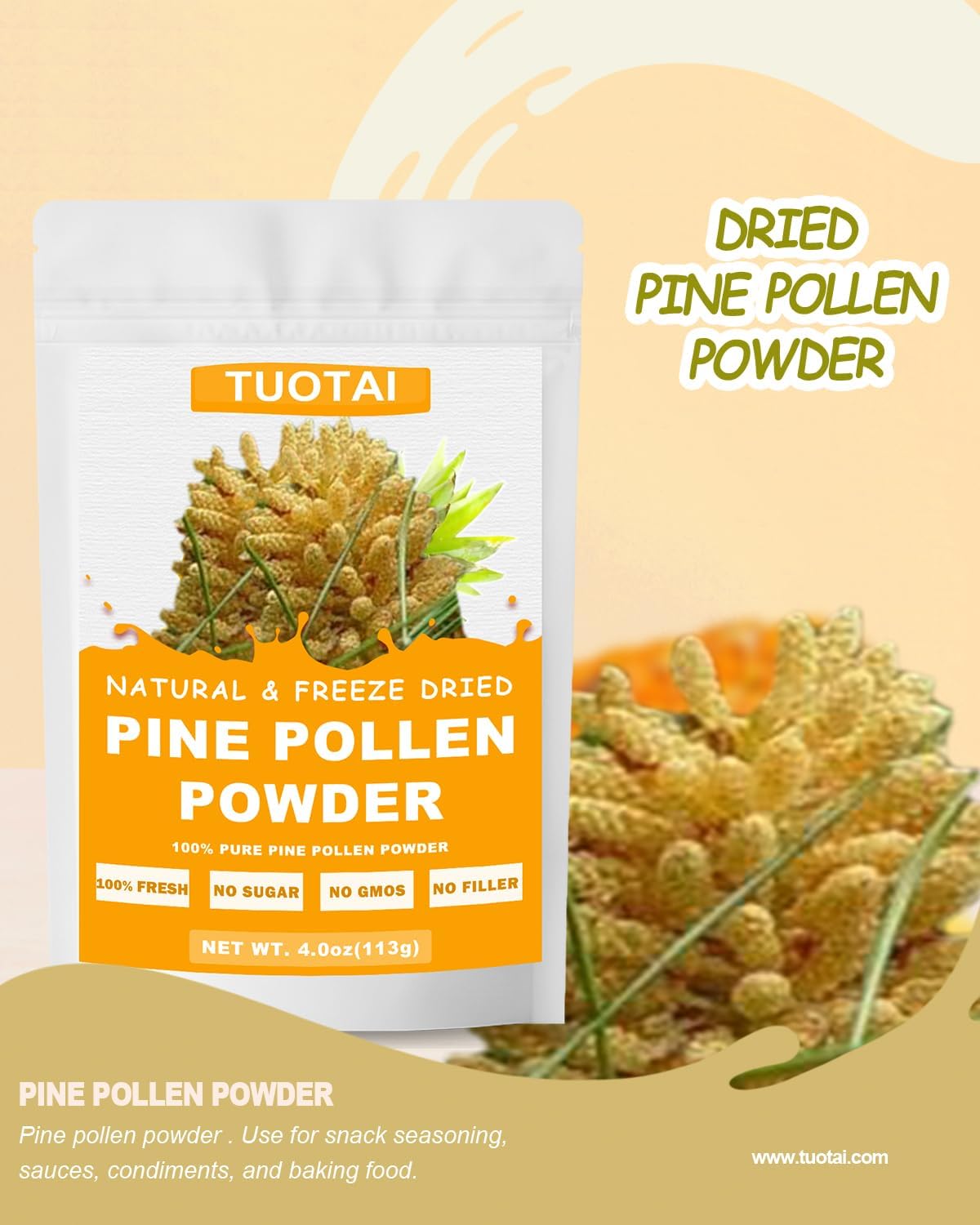 Organic Pine Pollen Powder - GMO-Free, Additive-Free, Vegan-Friendly