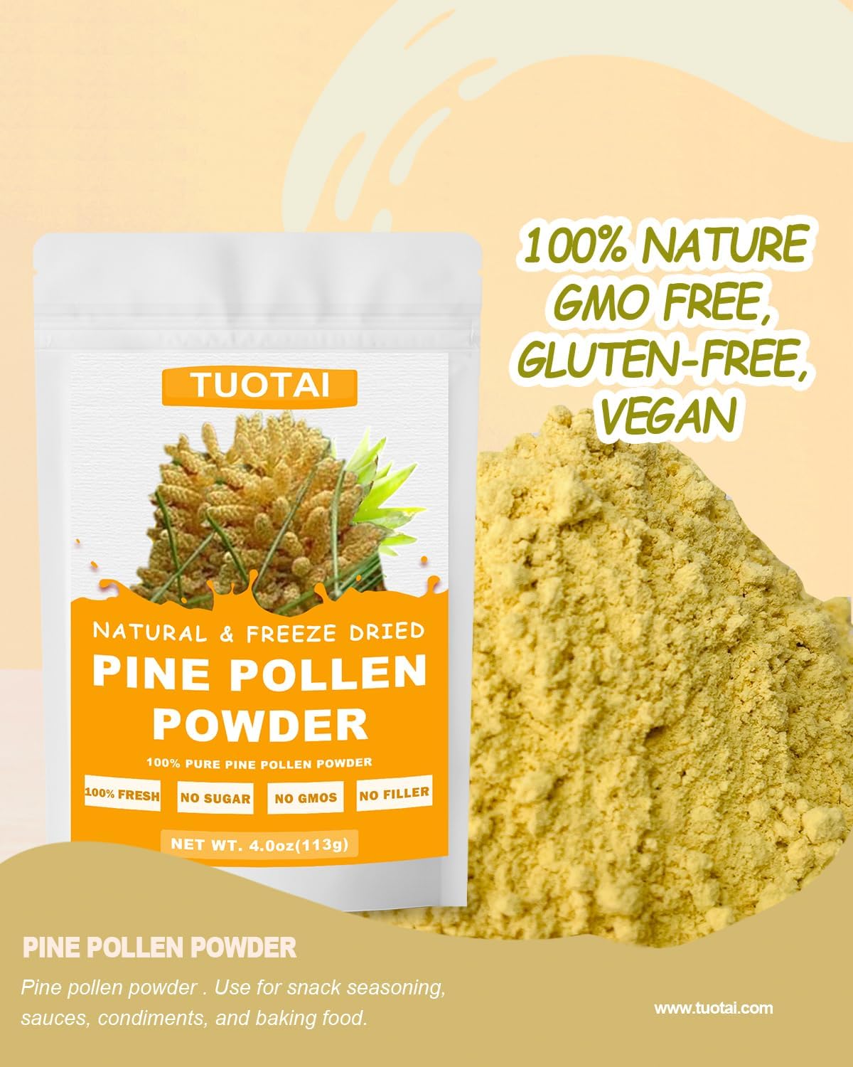 Organic Pine Pollen Powder - GMO-Free, Additive-Free, Vegan-Friendly