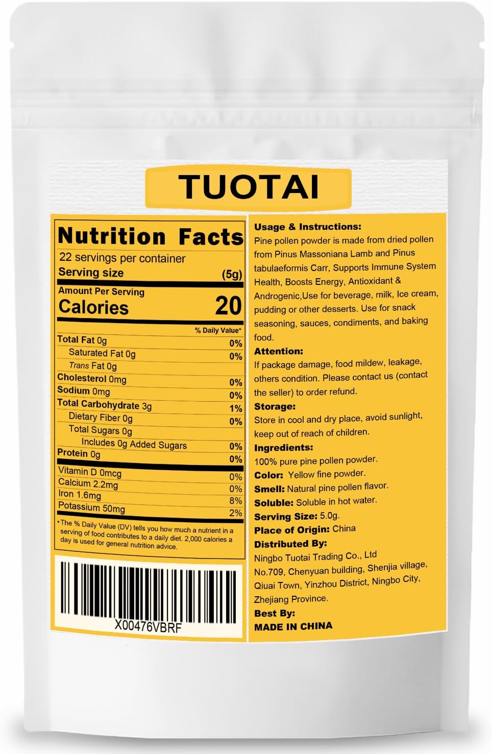 Organic Pine Pollen Powder - GMO-Free, Additive-Free, Vegan-Friendly