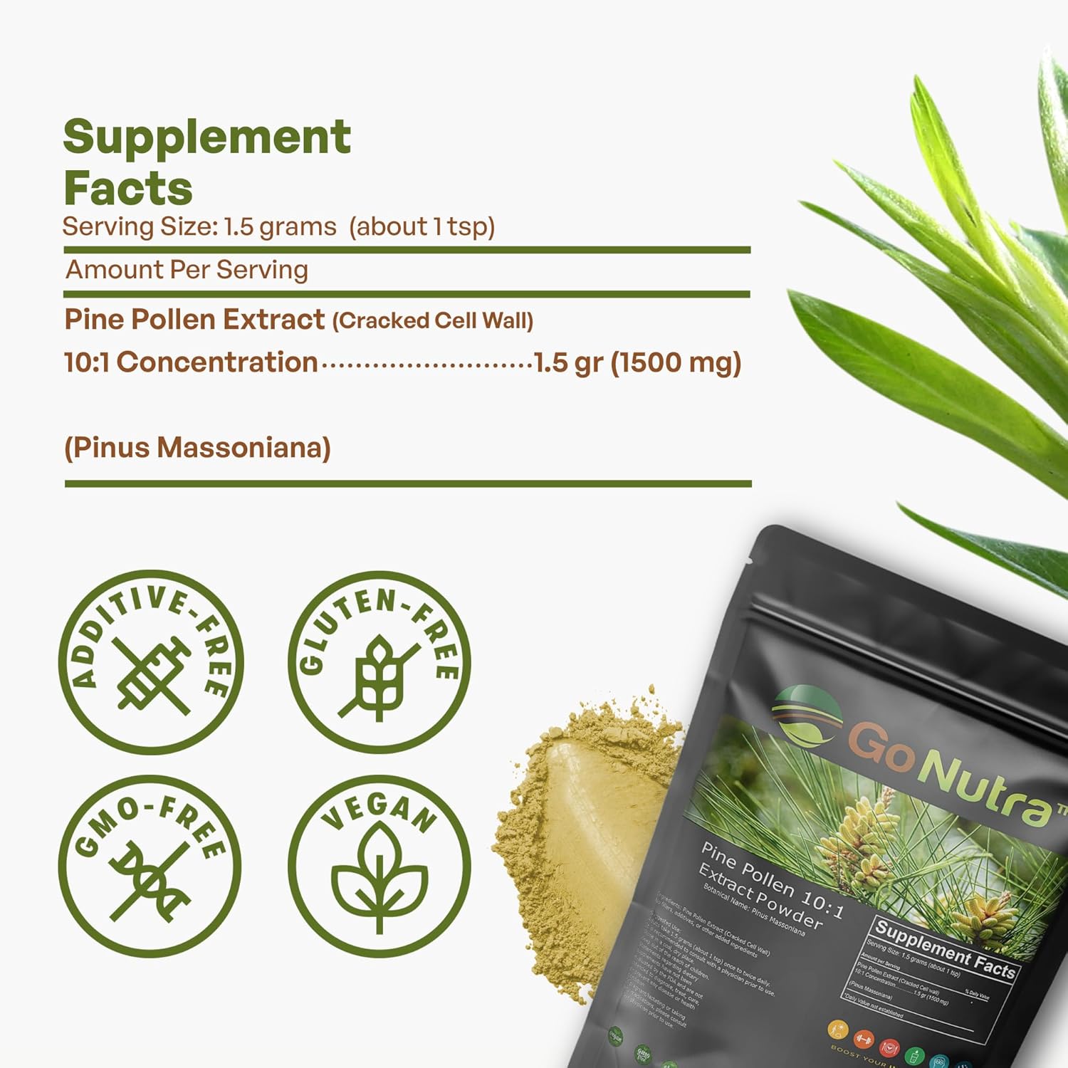 Organic Pine Pollen Powder - Pure 10:1 Masson Pine Tree Pollen for Tea, Coffee, Smoothies - Non-GMO, Vegan - 1 lb