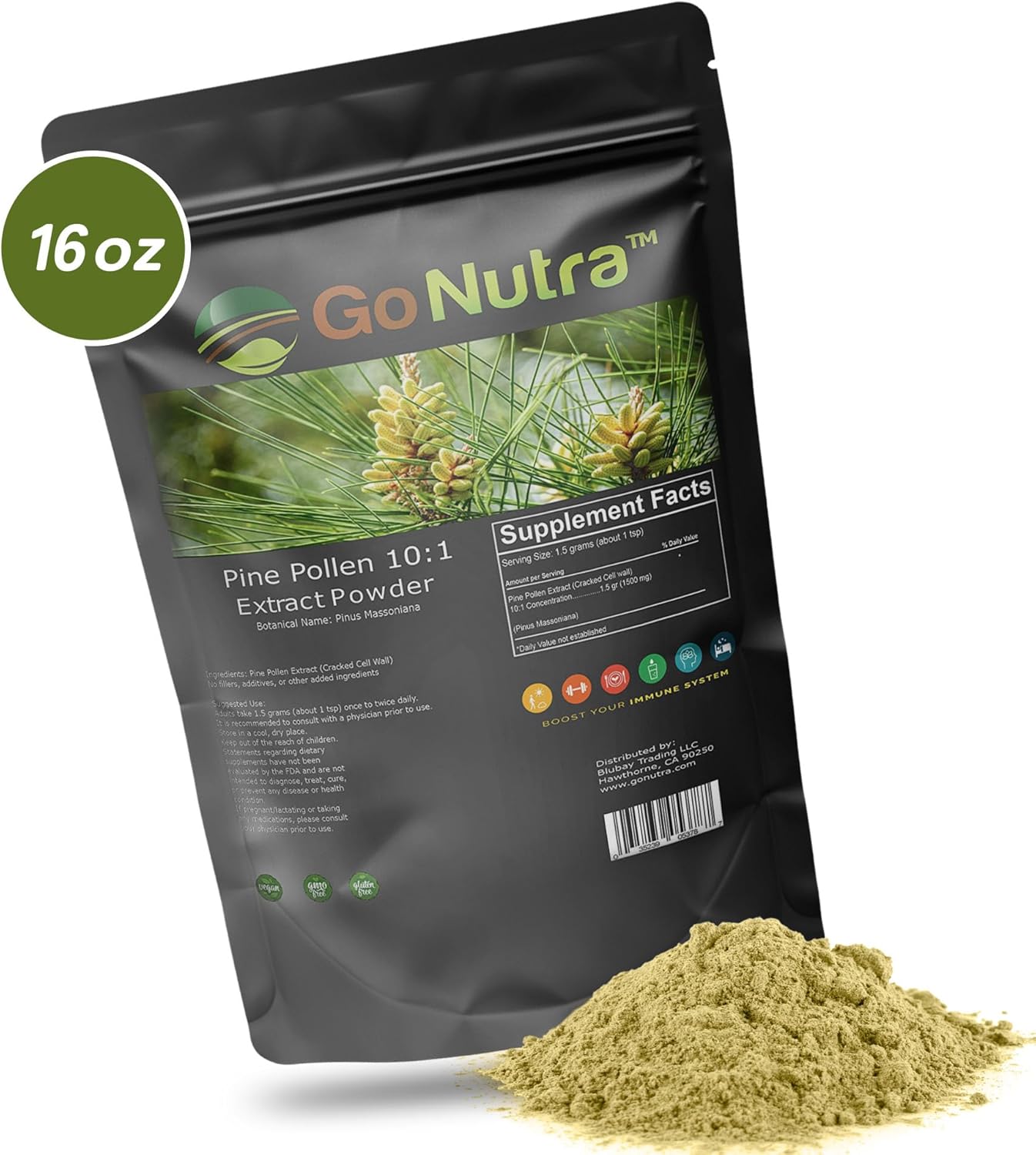 Organic Pine Pollen Powder - Pure 10:1 Masson Pine Tree Pollen for Tea, Coffee, Smoothies - Non-GMO, Vegan - 1 lb