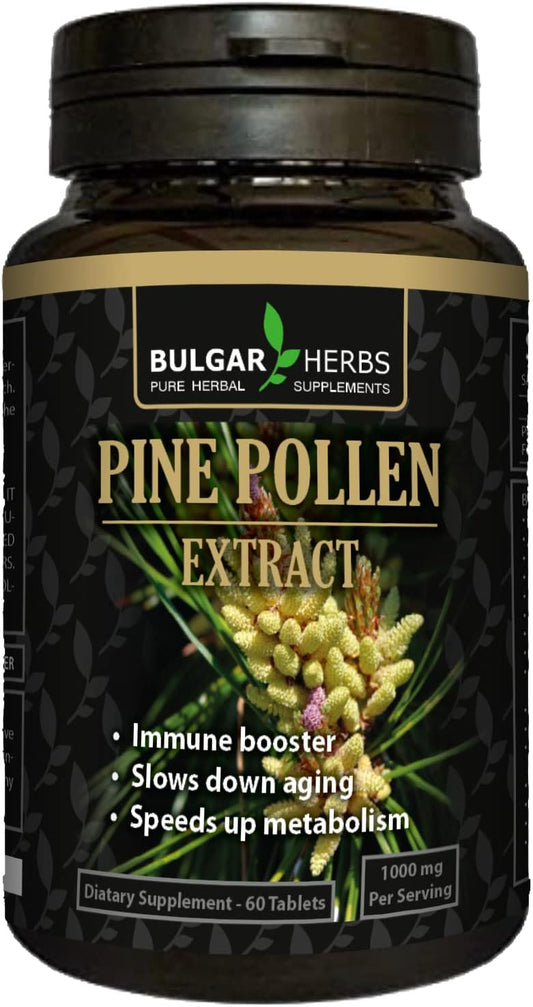 Organic Pine Pollen Tablets - Natural Cell Wall Cracked Bulgar Herbs Mountain Harvest Supplement