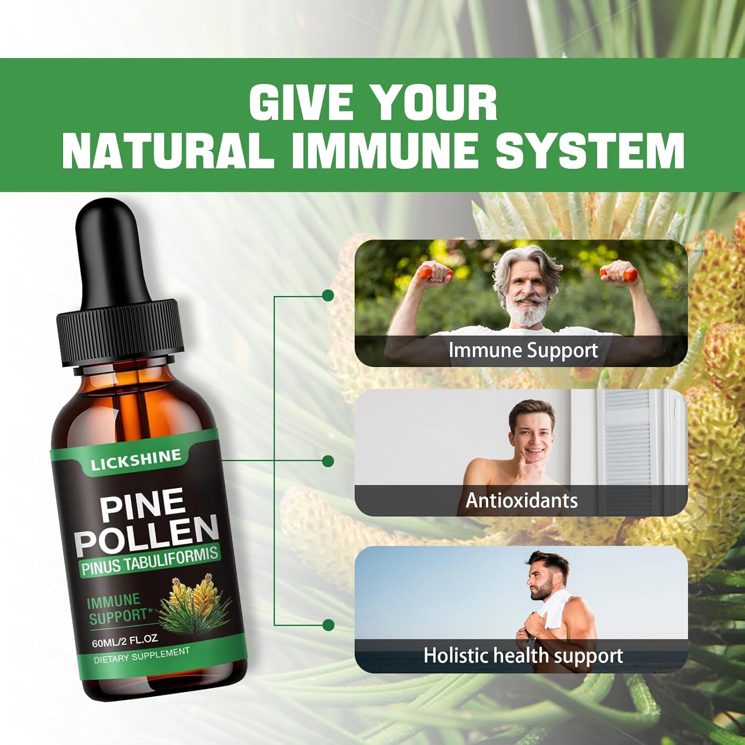 Organic Pine Pollen Tincture Drops for Immune Support - Vegan Herbal Supplement - Sugar-Free Liquid Extract - 2 Fl.Oz.
