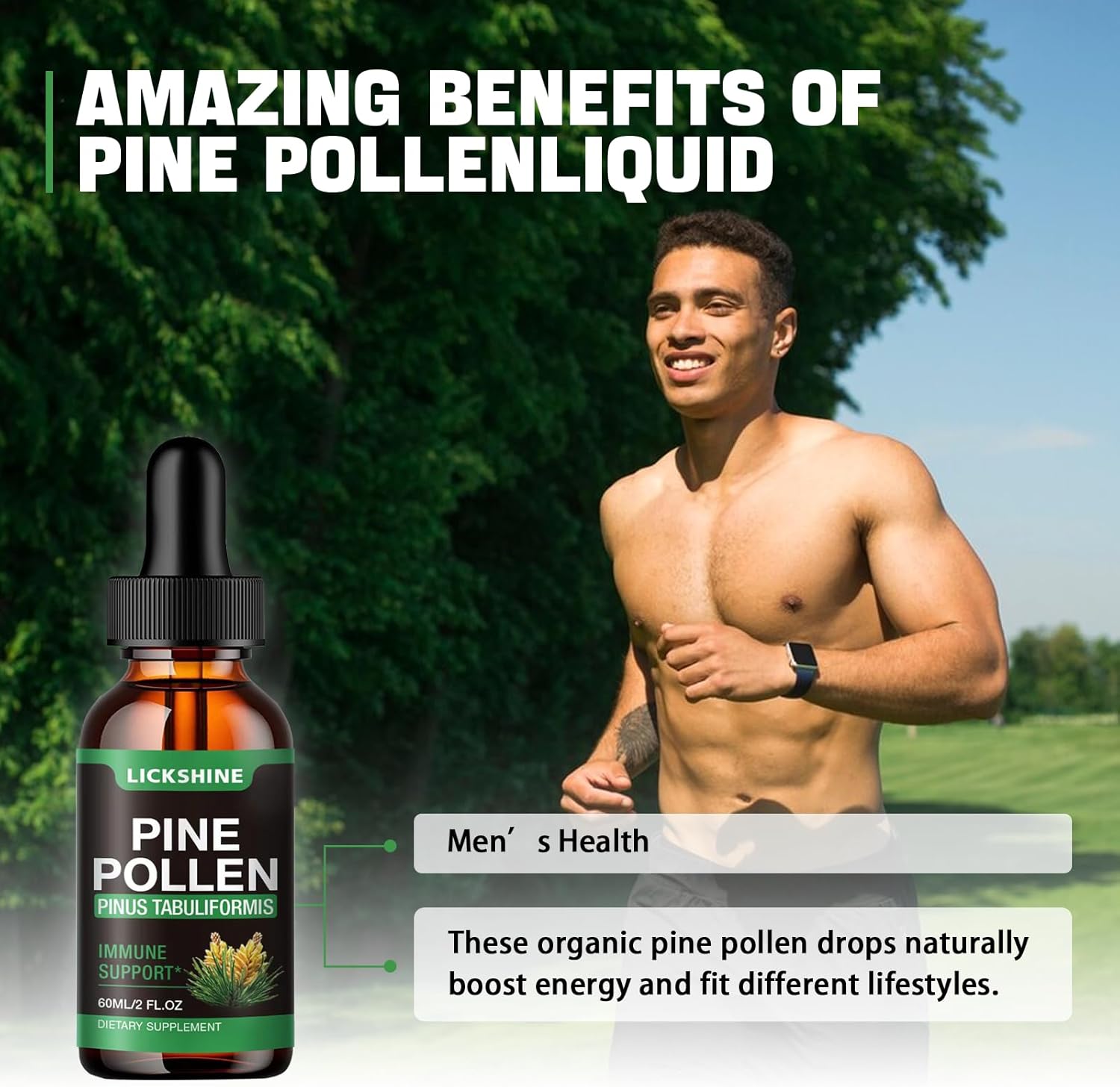 Organic Pine Pollen Tincture Drops for Immune Support - Vegan Herbal Supplement - Sugar-Free Liquid Extract - 2 Fl.Oz.