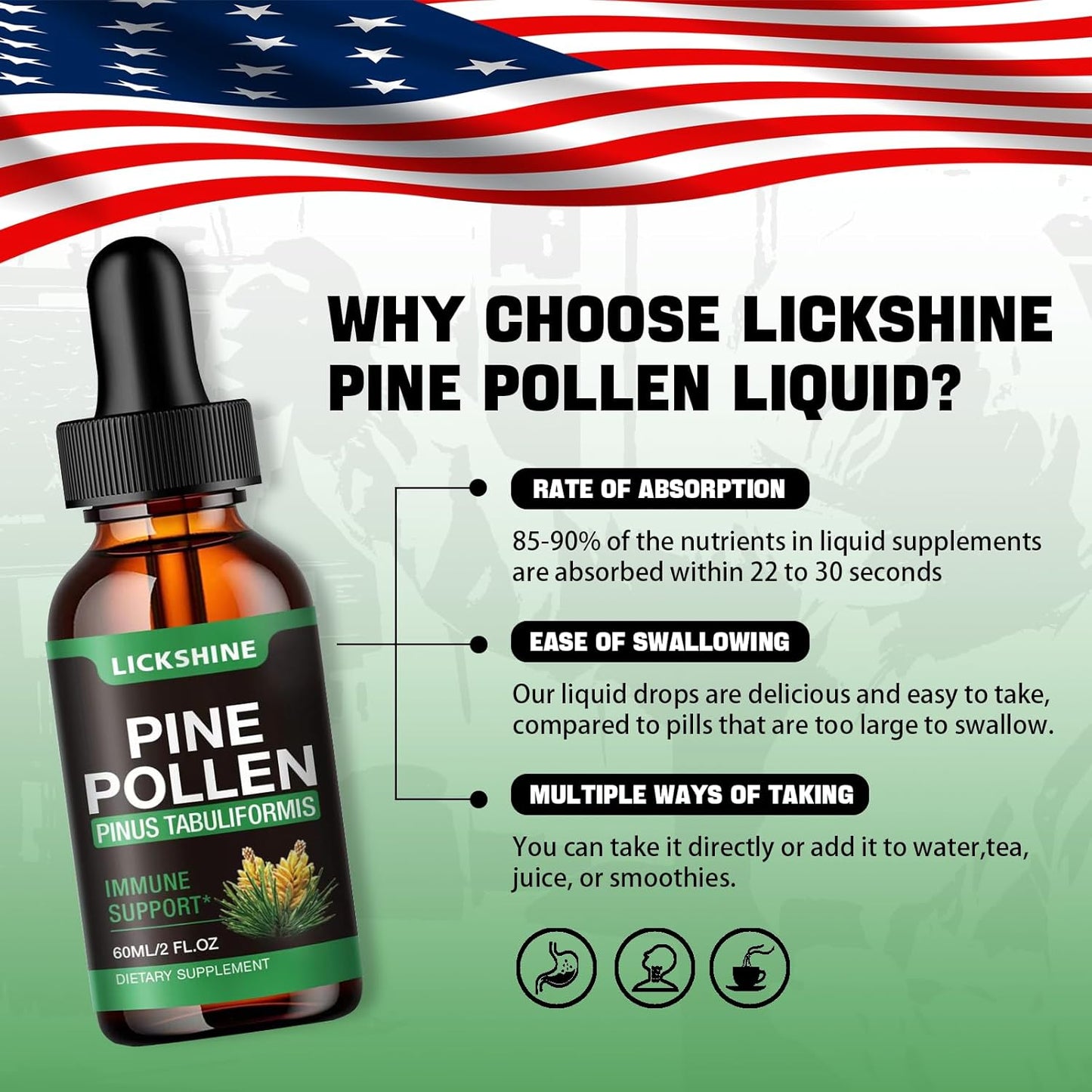Organic Pine Pollen Tincture Drops for Immune Support - Vegan Herbal Supplement - Sugar-Free Liquid Extract - 2 Fl.Oz.