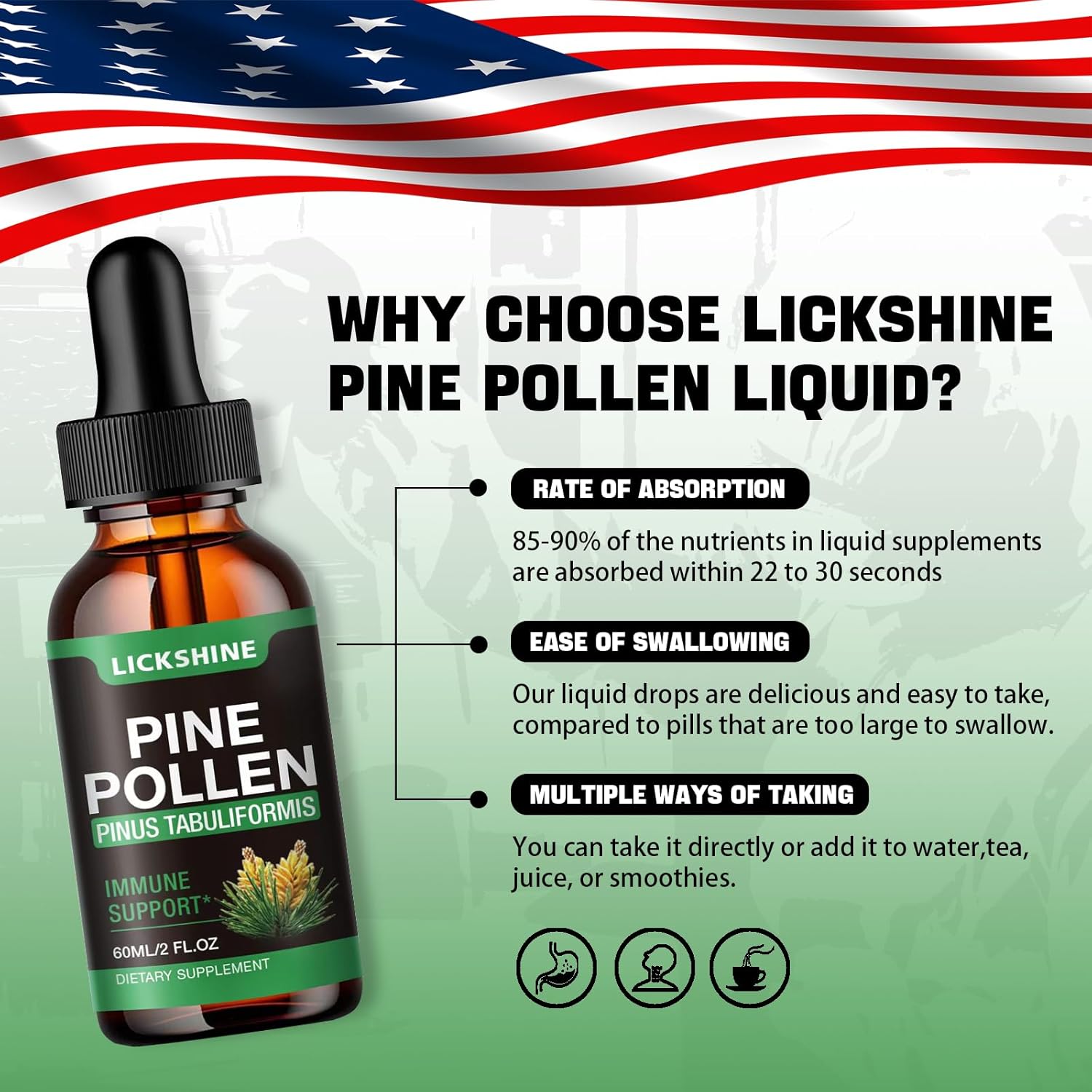 Organic Pine Pollen Tincture Drops for Immune Support - Vegan Herbal Supplement - Sugar-Free Liquid Extract - 2 Fl.Oz.