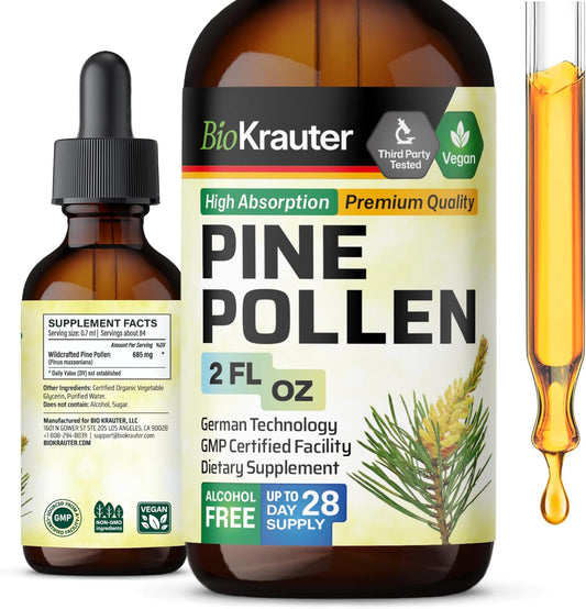 Organic Pine Pollen Tincture for Immune Support - Herbal Liquid Extract, Alcohol & Sugar Free - 2 Fl.Oz. Bottle