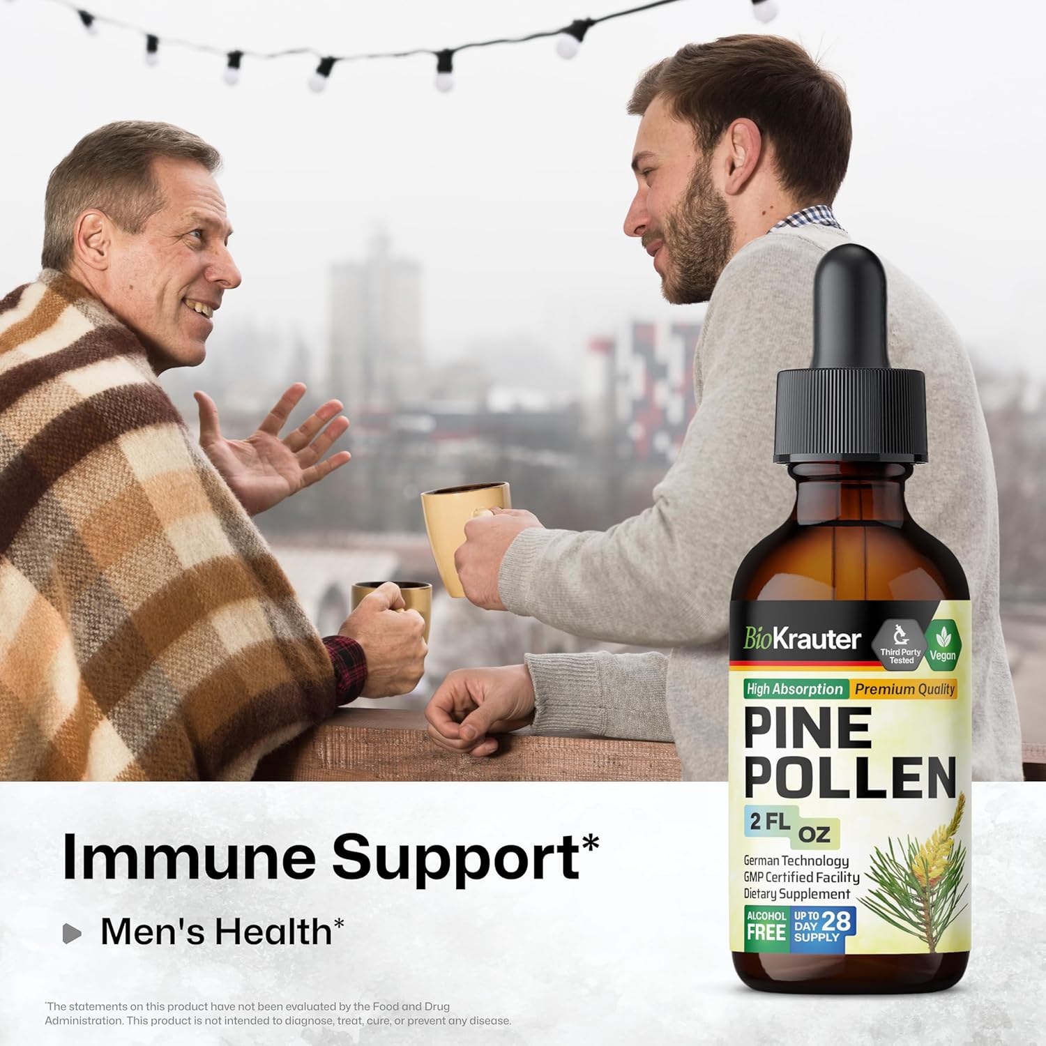 Organic Pine Pollen Tincture for Immune Support - Herbal Liquid Extract, Alcohol & Sugar Free - 2 Fl.Oz. Bottle