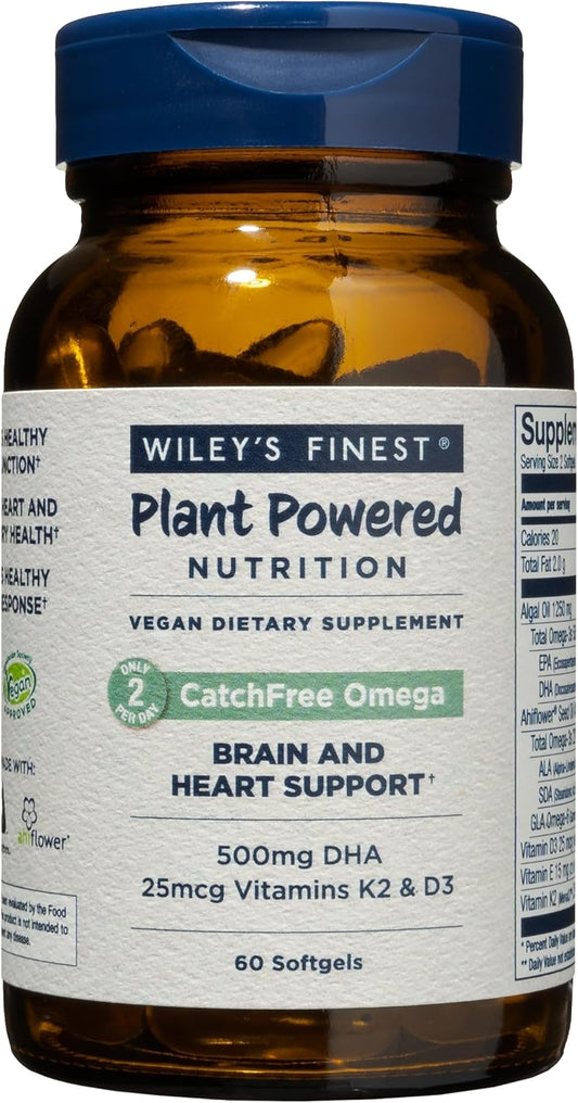 Organic Plant-Based Algae Oil Softgels - Vegan Omega-3 Supplement - Non-GMO Alternative to Fish Oil - Full Spectrum Liquid - 60 Servings