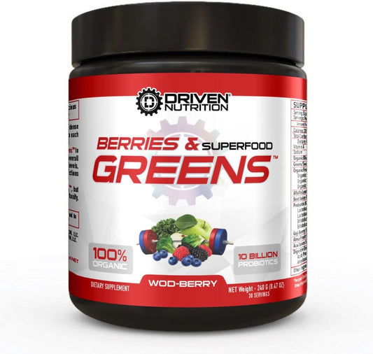 Organic Plant-Based Berries & Greens Superfood Powder with Probiotics - Vegan Formula for Recovery, Digestion, Immunity - 30 Servings
