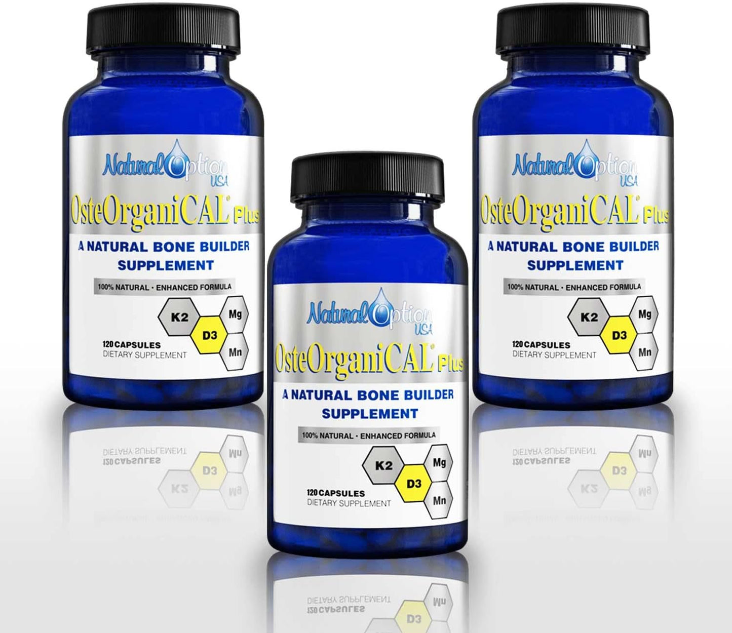 Organic Plant-Based Calcium Supplement with Vitamin D3, K2, Magnesium, and Manganese (360 Count x 3 Bottles)