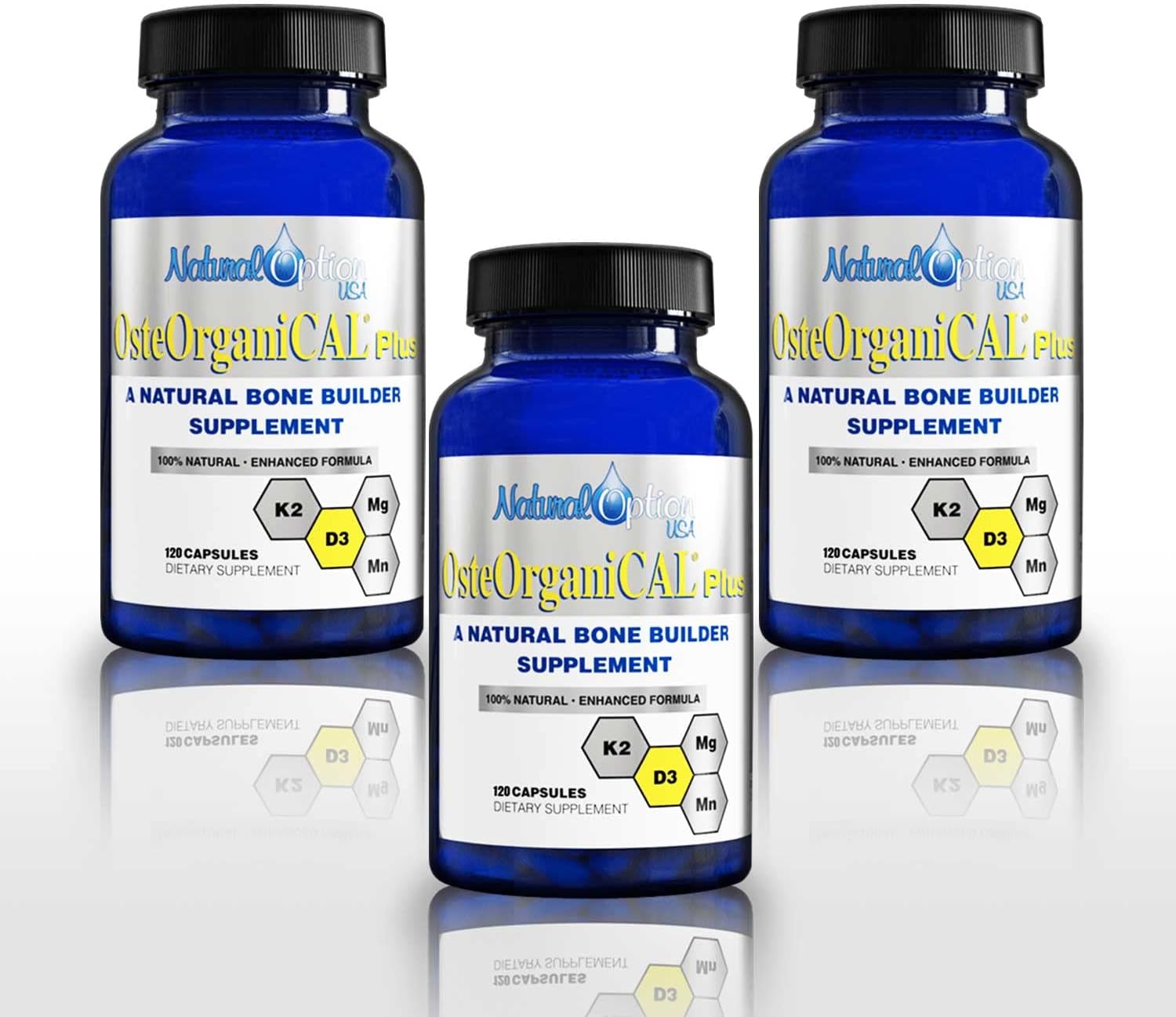 Organic Plant-Based Calcium Supplement with Vitamin D3, K2, Magnesium, and Manganese (360 Count x 3 Bottles)