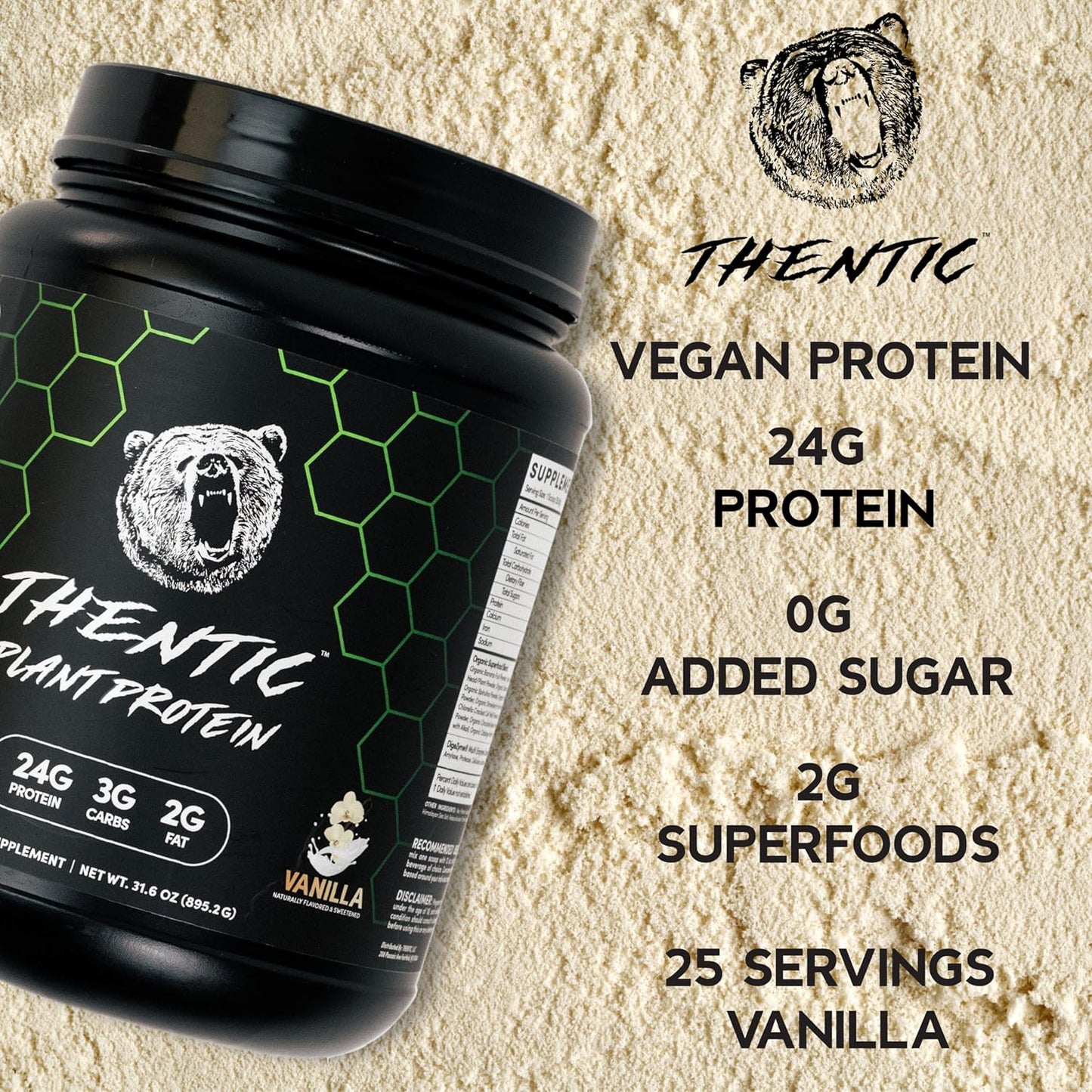 Organic Plant Based Protein Powder - Vegan, Non-Dairy, Gluten & Soy Free, No Artificial Ingredients, No Sugar Added, with BCAAs & Digestive Enzymes - Vanilla Flavor, 25 Servings - 1.9 lb