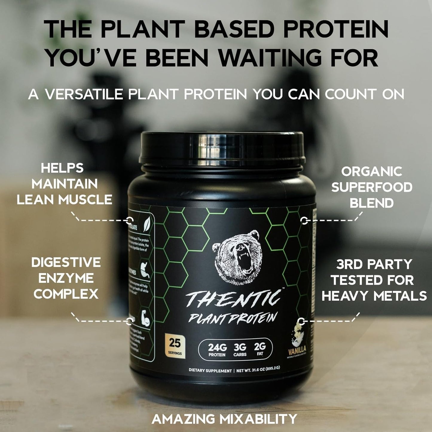 Organic Plant Based Protein Powder - Vegan, Non-Dairy, Gluten & Soy Free, No Artificial Ingredients, No Sugar Added, with BCAAs & Digestive Enzymes - Vanilla Flavor, 25 Servings - 1.9 lb