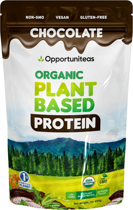 Organic Plant Based Protein Powder, 20g Vegan Protein Blend, Creamy Chocolate Flavor, No Added Sugar, 1 Lb - BoostGo Australia