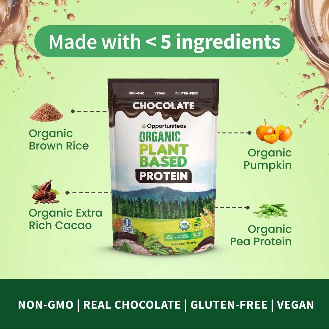 Organic Plant Based Protein Powder, 20g Vegan Protein Blend, Creamy Chocolate Flavor, No Added Sugar, 1 Lb - BoostGo Australia