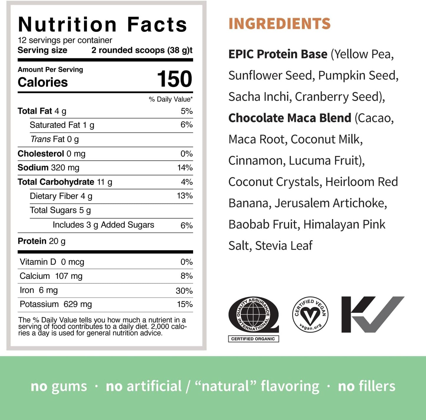 Organic Plant-Based Protein Powder Bundle - Chocolate Maca & Vanilla Lucuma (20g Protein, Vegan, Gluten-Free, Superfoods) | 1lb, 12 Servings