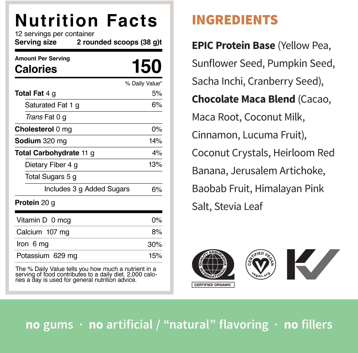 Organic Plant-Based Protein Powder Bundle - Chocolate Maca & Vanilla Lucuma (20g Protein, Vegan, Gluten-Free, Superfoods) | 1lb, 12 Servings