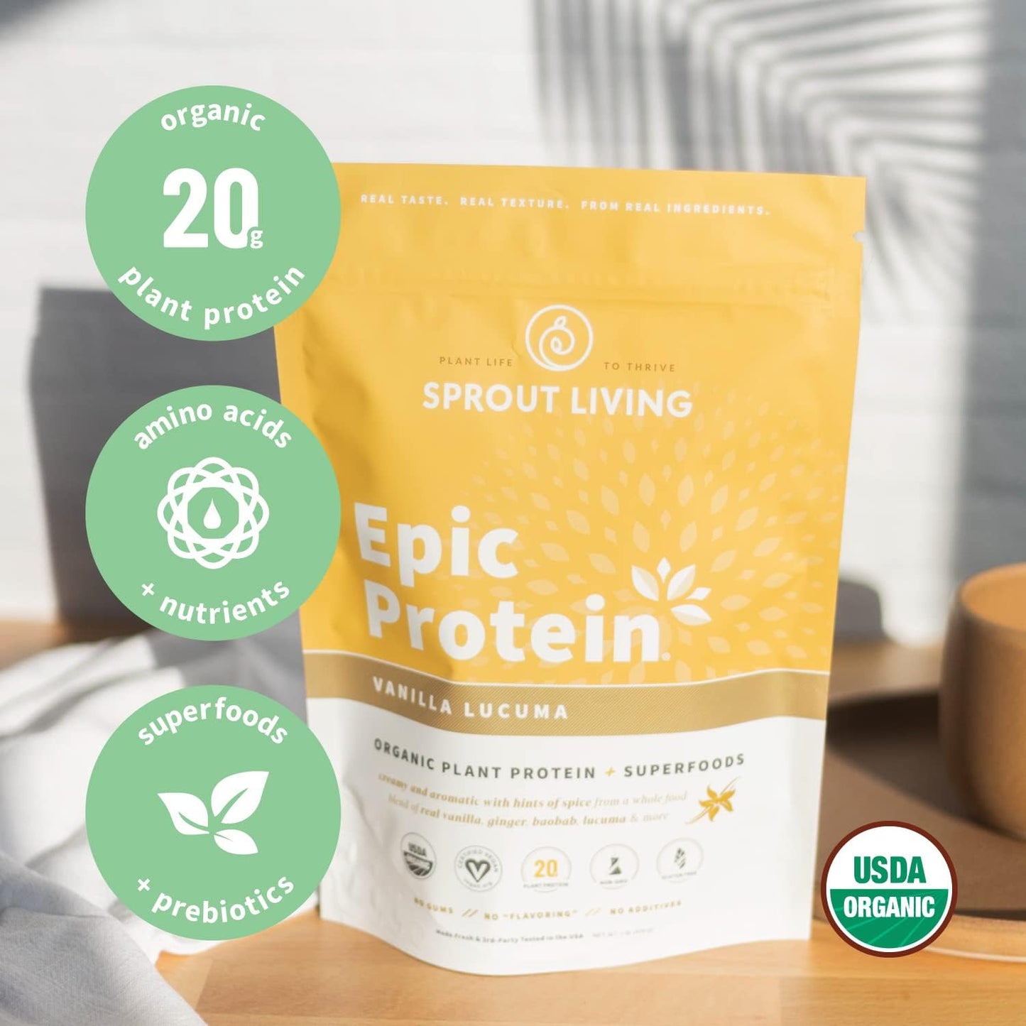 Organic Plant-Based Protein Powder Bundle - Chocolate Maca & Vanilla Lucuma (20g Protein, Vegan, Gluten-Free, Superfoods) | 1lb, 12 Servings