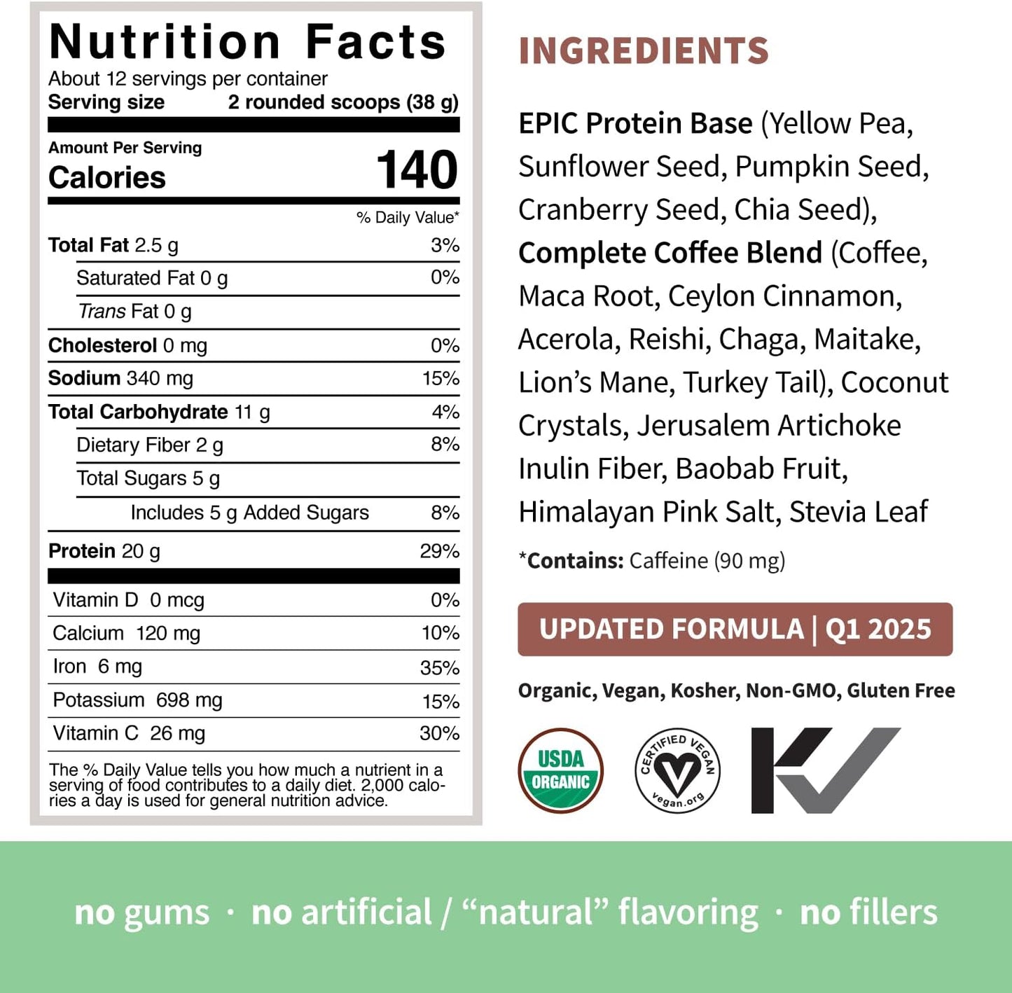 Organic Plant-Based Protein Powder with Adaptogens, Mushrooms, and Superfoods - Complete Coffee Flavor (1lb, 12 Servings) - BoostGo Australia
