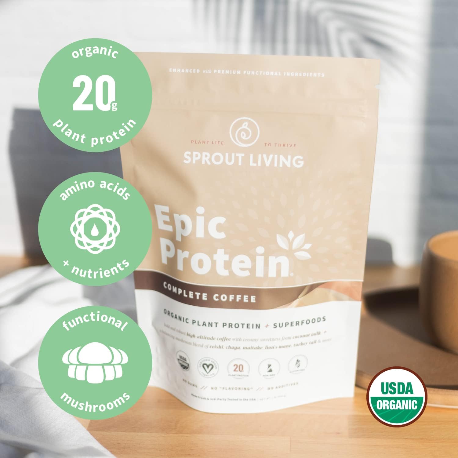 Organic Plant-Based Protein Powder with Adaptogens, Mushrooms, and Superfoods - Complete Coffee Flavor (1lb, 12 Servings) - BoostGo Australia